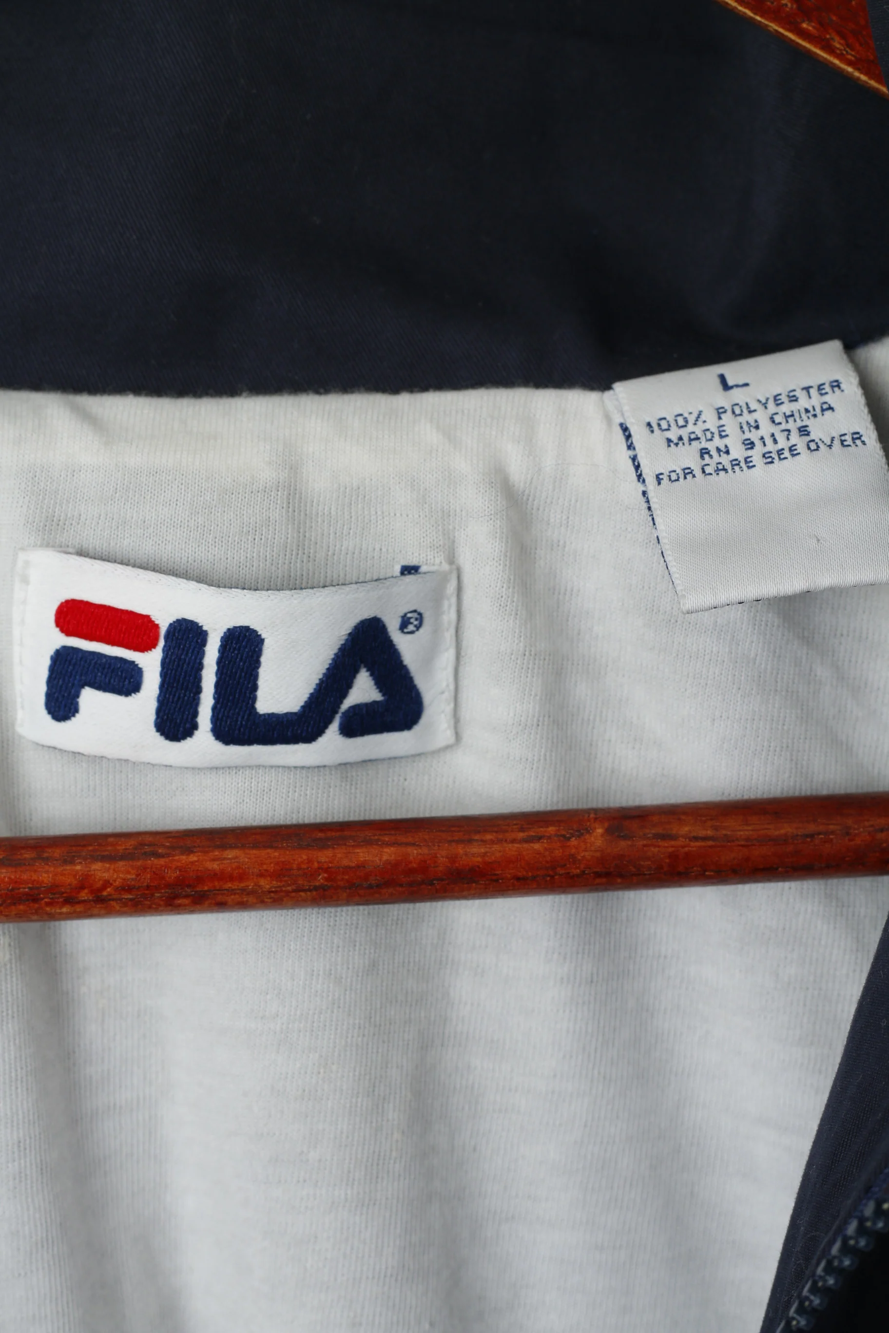 FILA Women L (M) Jacket Vintage Navy Full Zipper Waistband Retro Lightweight Top - Image 5