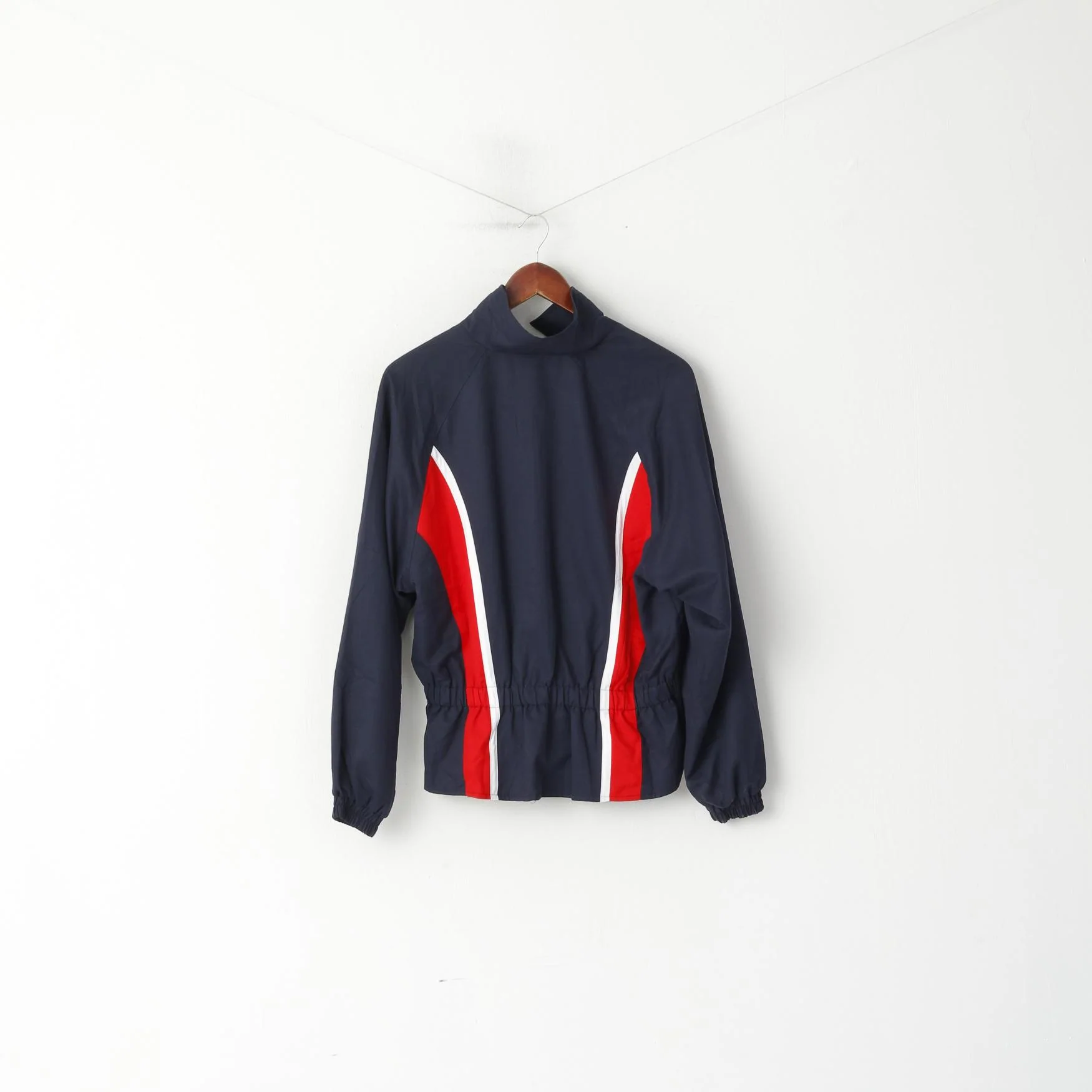 FILA Women L (M) Jacket Vintage Navy Full Zipper Waistband Retro Lightweight Top - Image 7