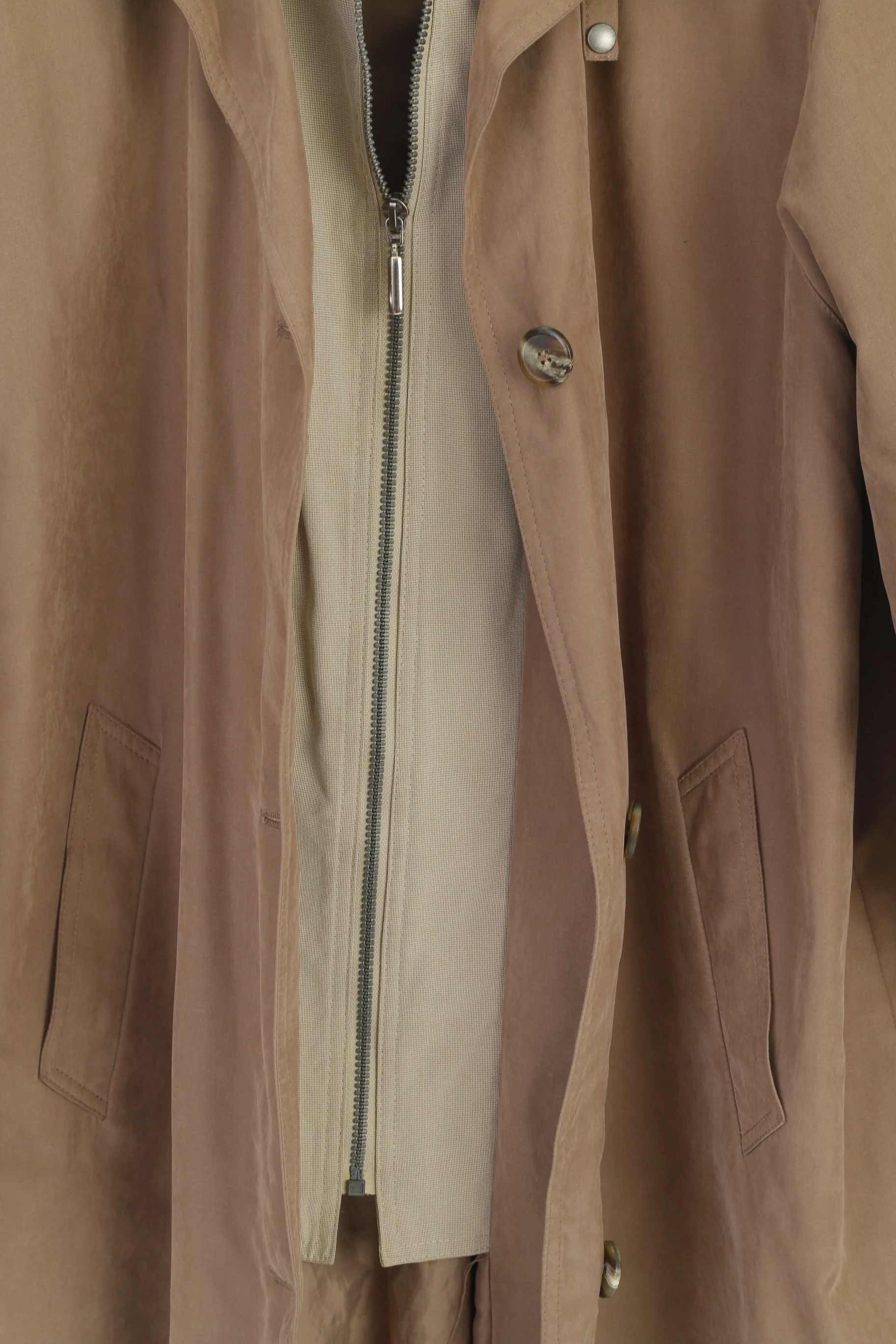 Finn-Flare Collection Women 40 L Coat Taupe Zip Up Shoulder Pads Retro Single Breasted Top - Image 6
