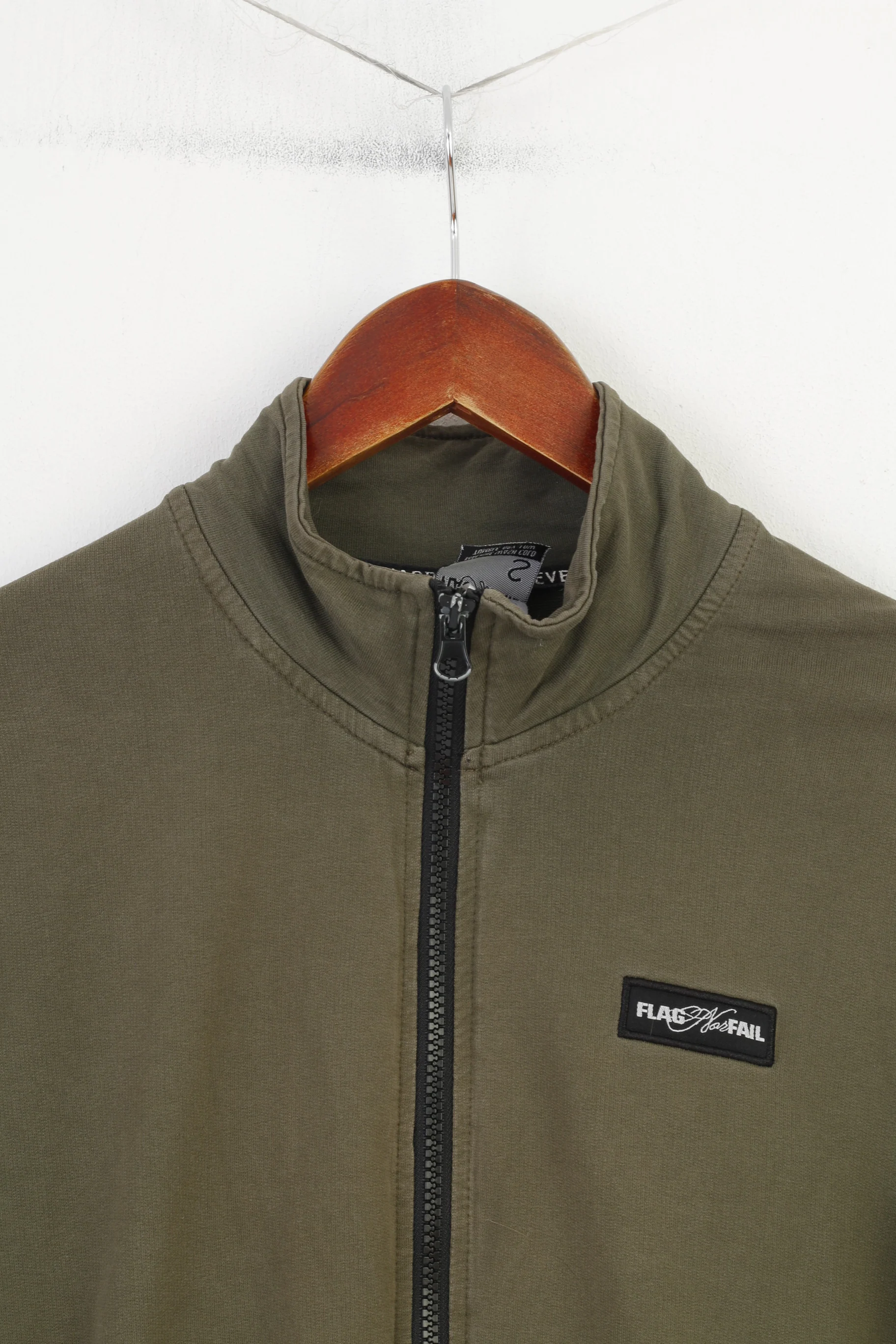 Flag for fail Women S Sweatshirt Full Zipper Khaki Vintage Cotton Training Top - Image 2