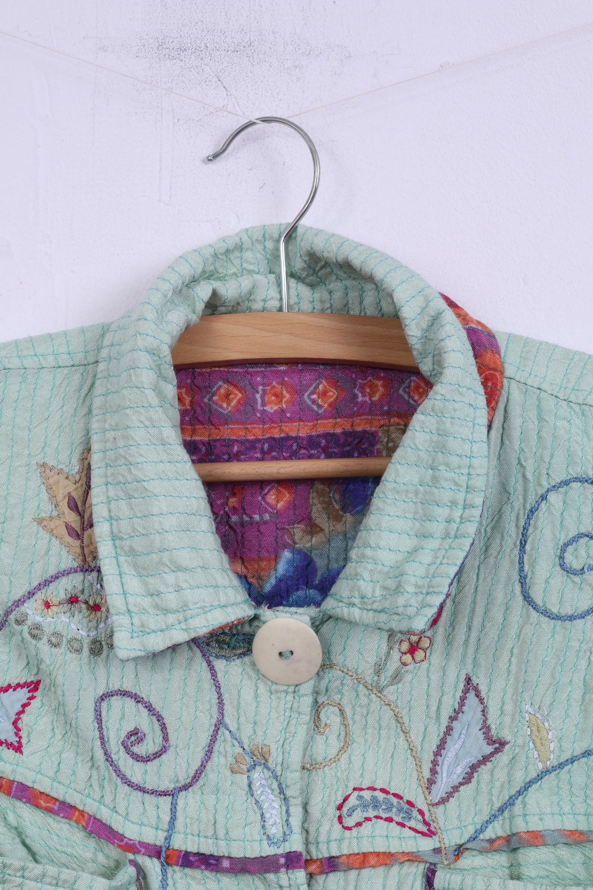 Flashback Womens L Jacket Double Sided Floral Turquoise/Pink Country Embroidered Top - Image 2
