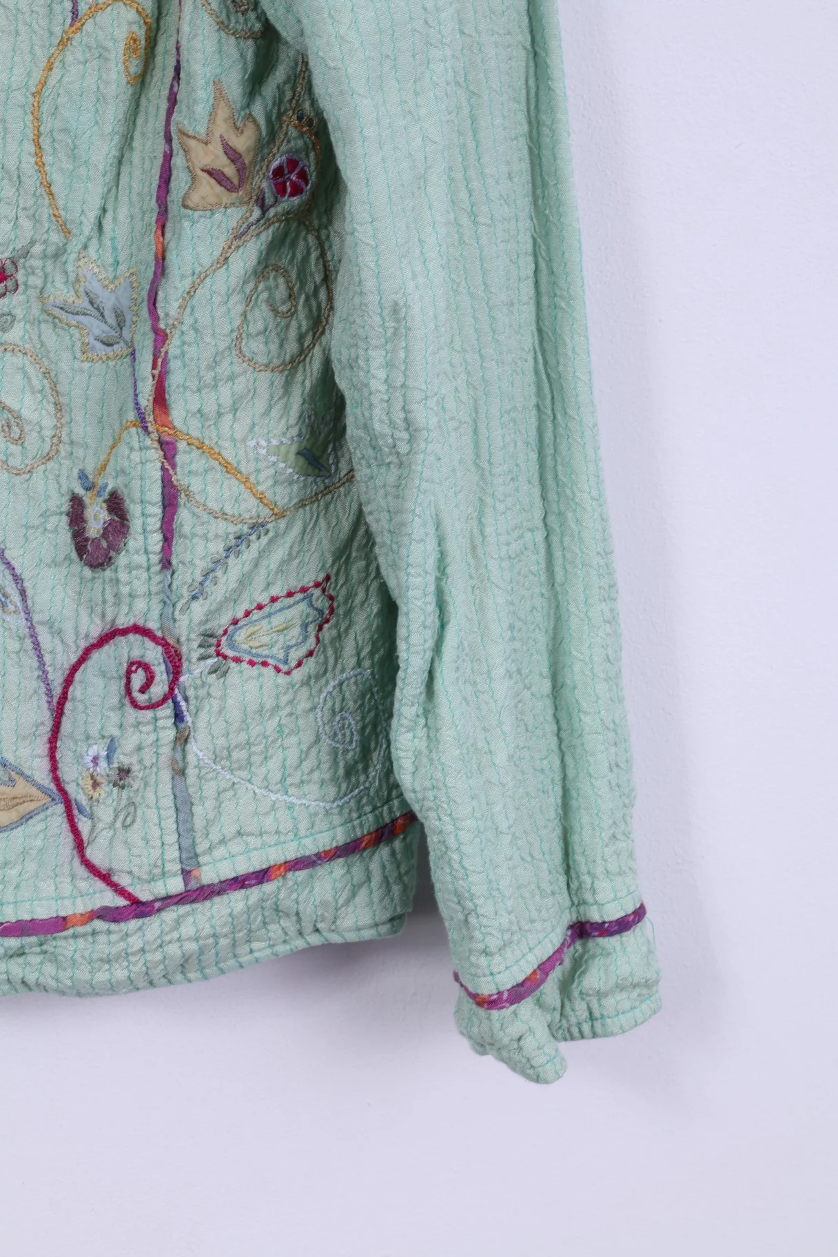 Flashback Womens L Jacket Double Sided Floral Turquoise/Pink Country Embroidered Top - Image 3
