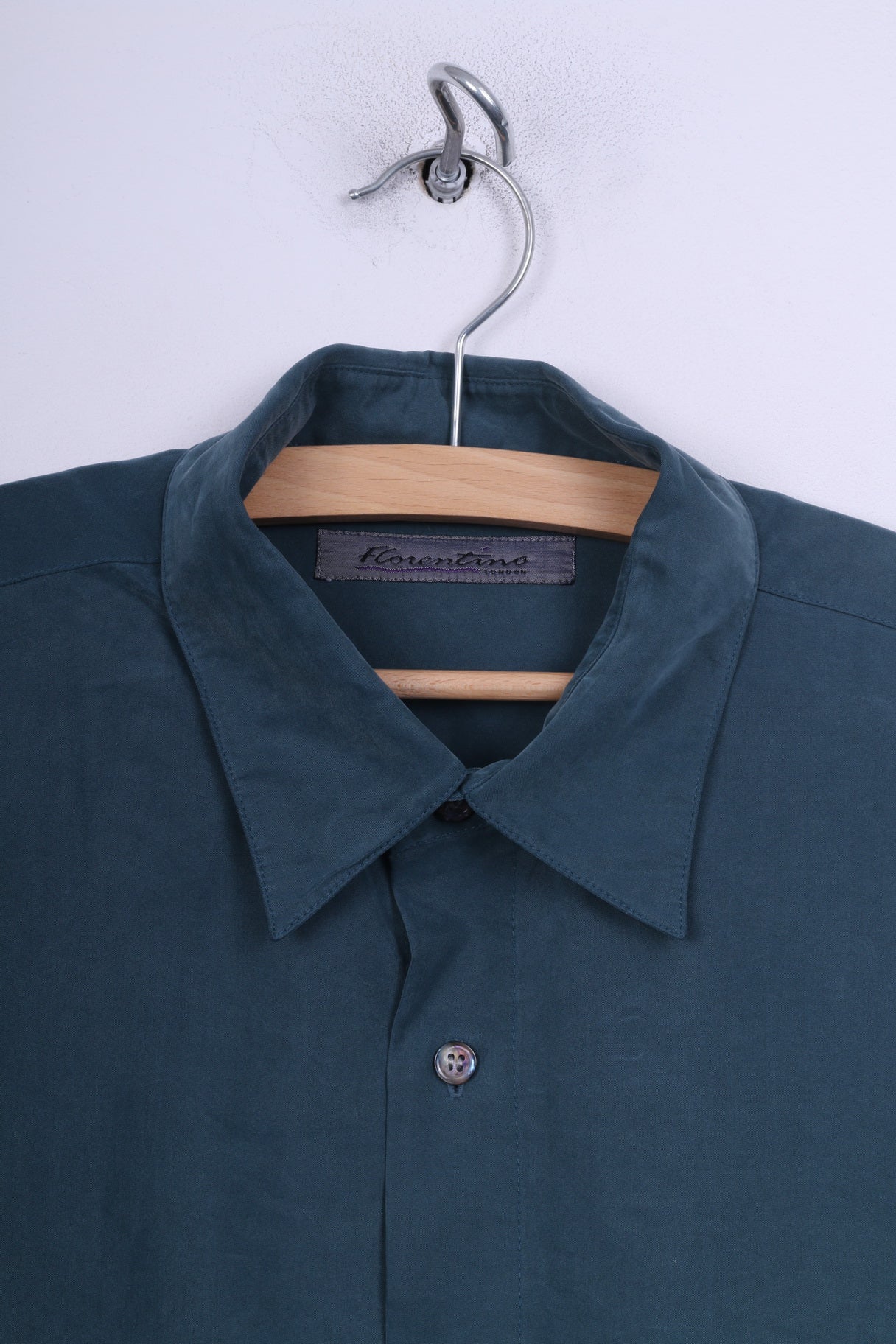 Florentino London Mens M Casual Shirt Dark Green Long Sleeve Vintage - Image 2