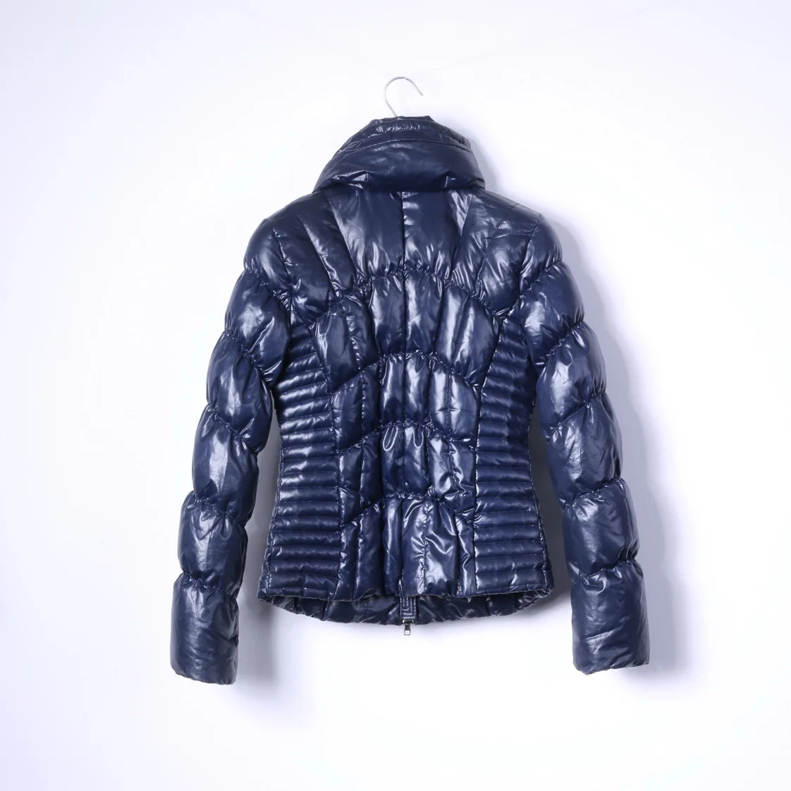 Fornarina Women M (S) Down Jacket Navy Padded Goose Warm Full Zipper Glam Top - Image 10