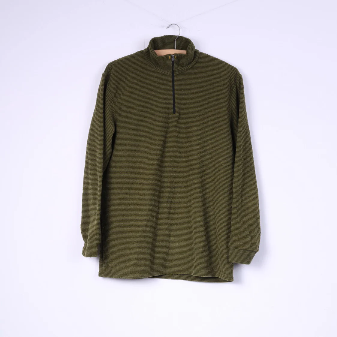 Four Seasons Womens L Fleece Top Green Zip Neck Sweatshirt Casual Top