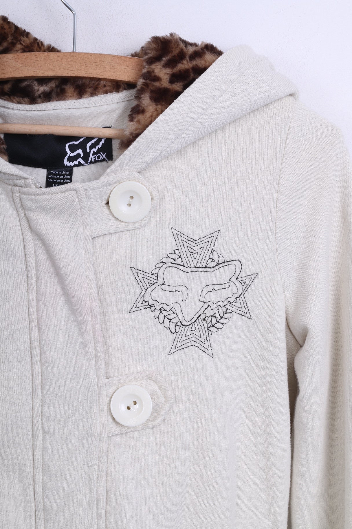 FOX Womens S Sweatshirt Hood Ecru Sport Jumper - Image 3