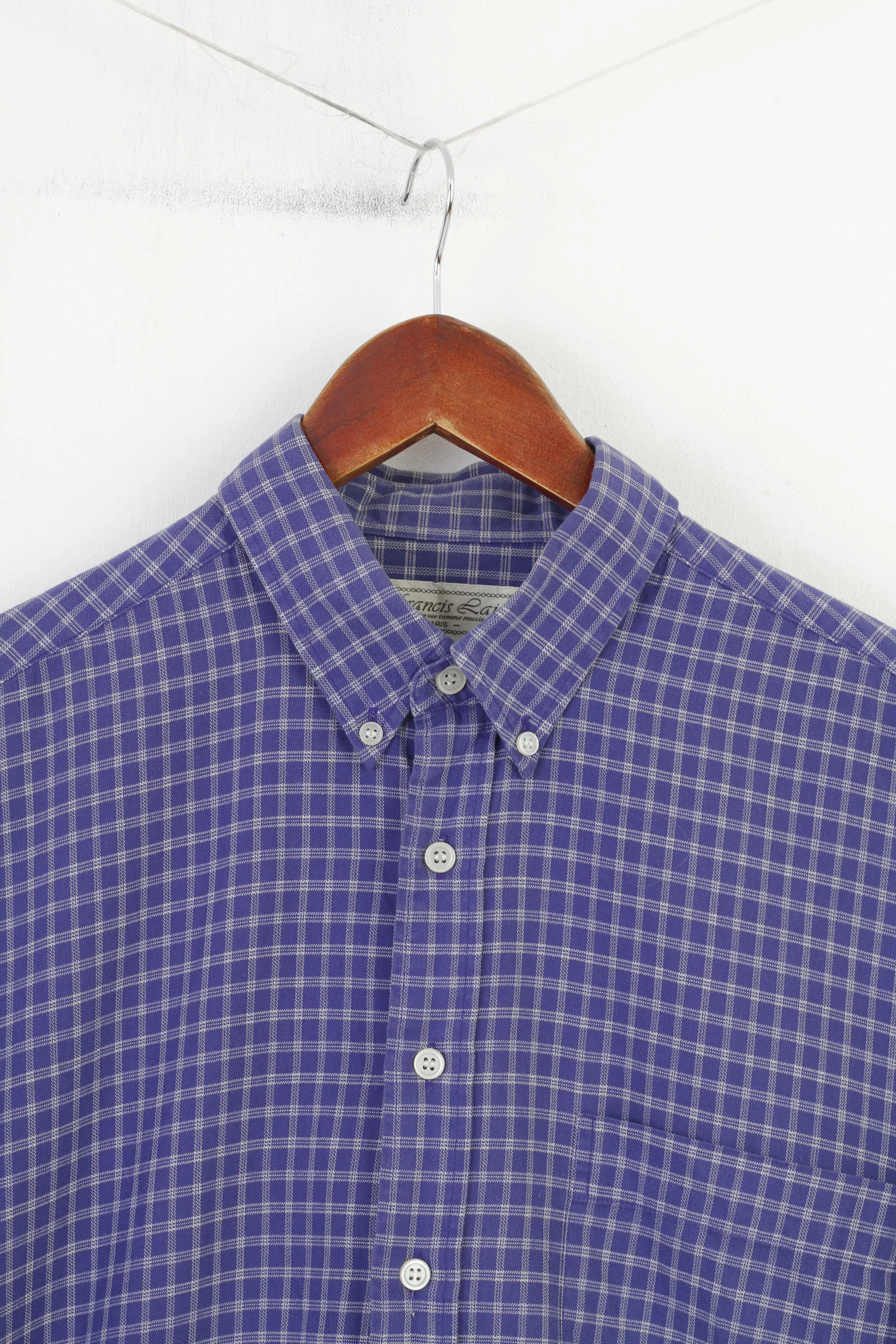 Francis Lai Men S Casual Shirt Checkered Buttons Down Collar Long Sleeve Navy Top - Image 2