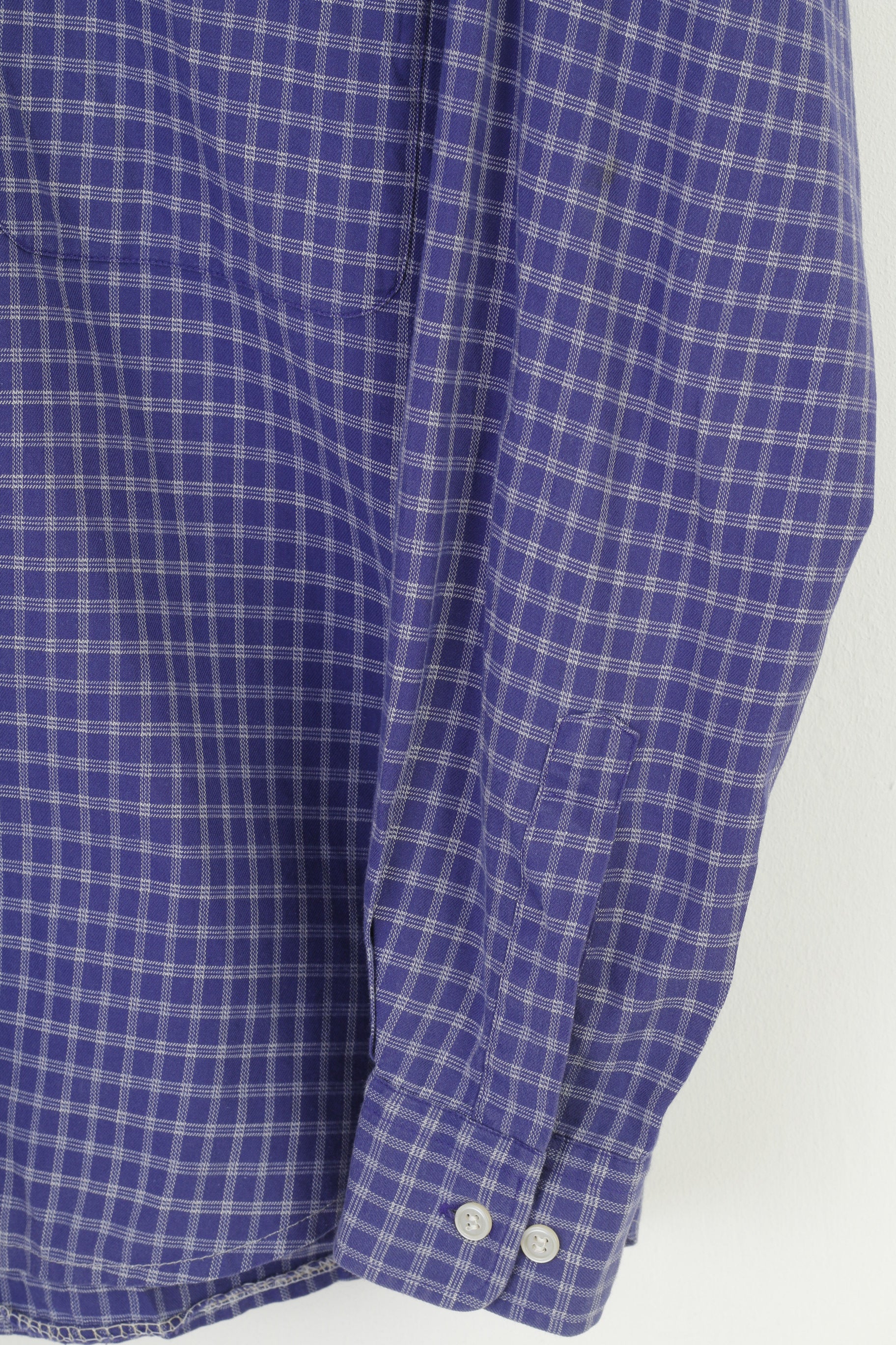Francis Lai Men S Casual Shirt Checkered Buttons Down Collar Long Sleeve Navy Top - Image 3