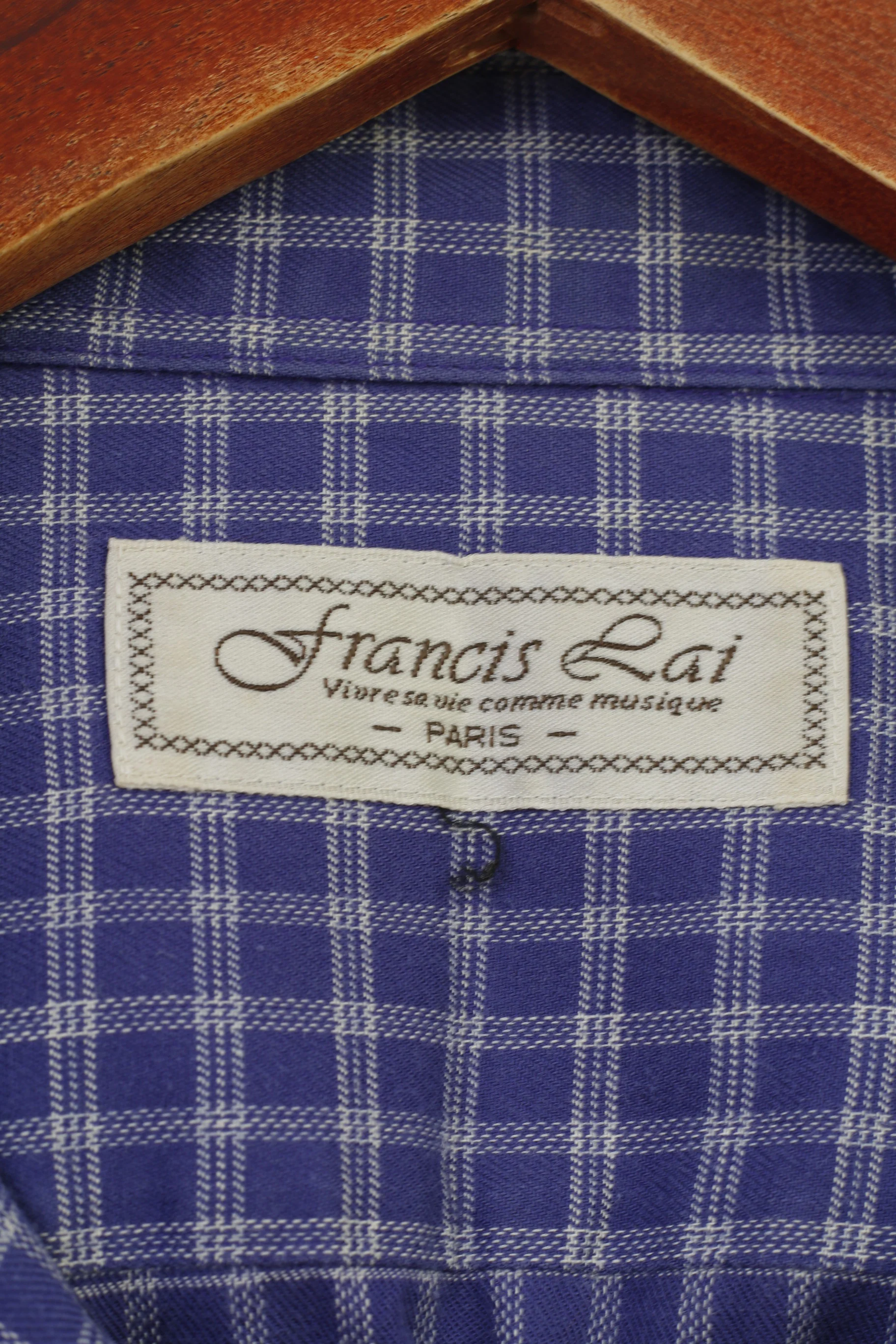 Francis Lai Men S Casual Shirt Checkered Buttons Down Collar Long Sleeve Navy Top - Image 4