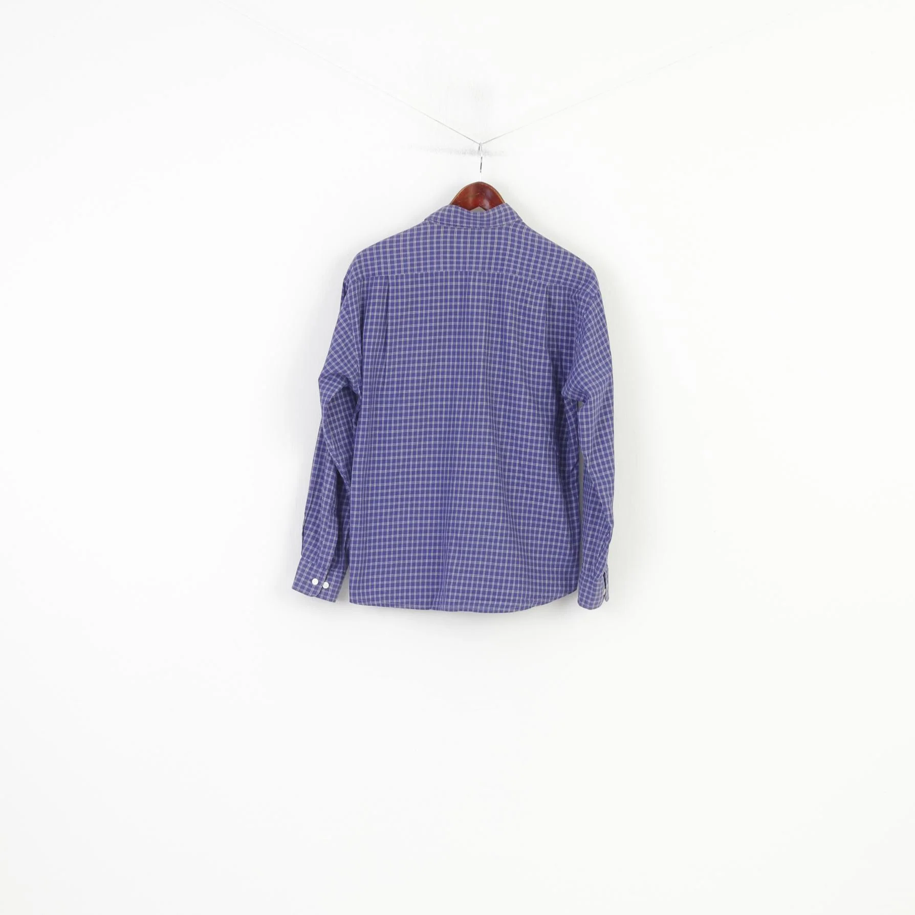 Francis Lai Men S Casual Shirt Checkered Buttons Down Collar Long Sleeve Navy Top - Image 6