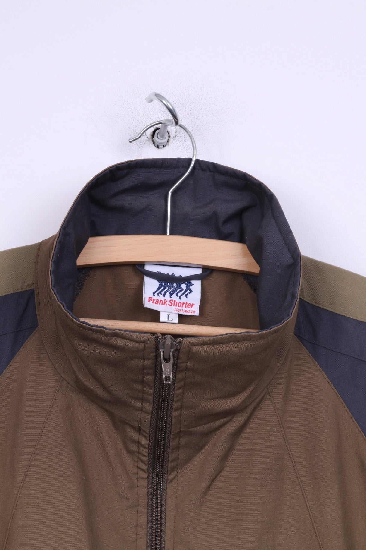 Frank Shorter Mens L Jacket Lightweight Full Zipper Khaki Sportswear Raglan Sleeve Two Pocket - Image 2