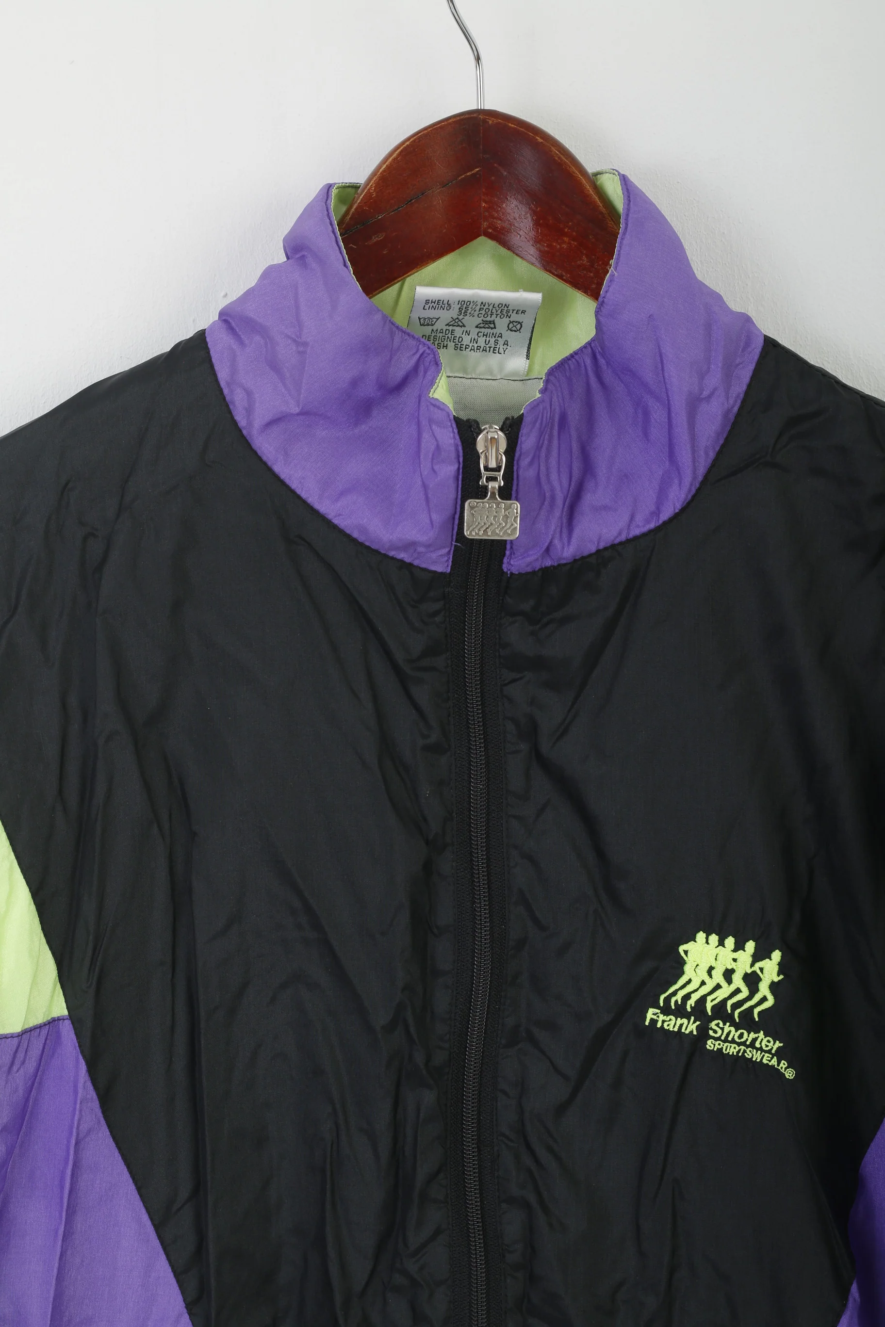 Frank Shorter Women M Jacket Black Nylon Shiny Vintage Zip Up Sportswear Top - Image 2