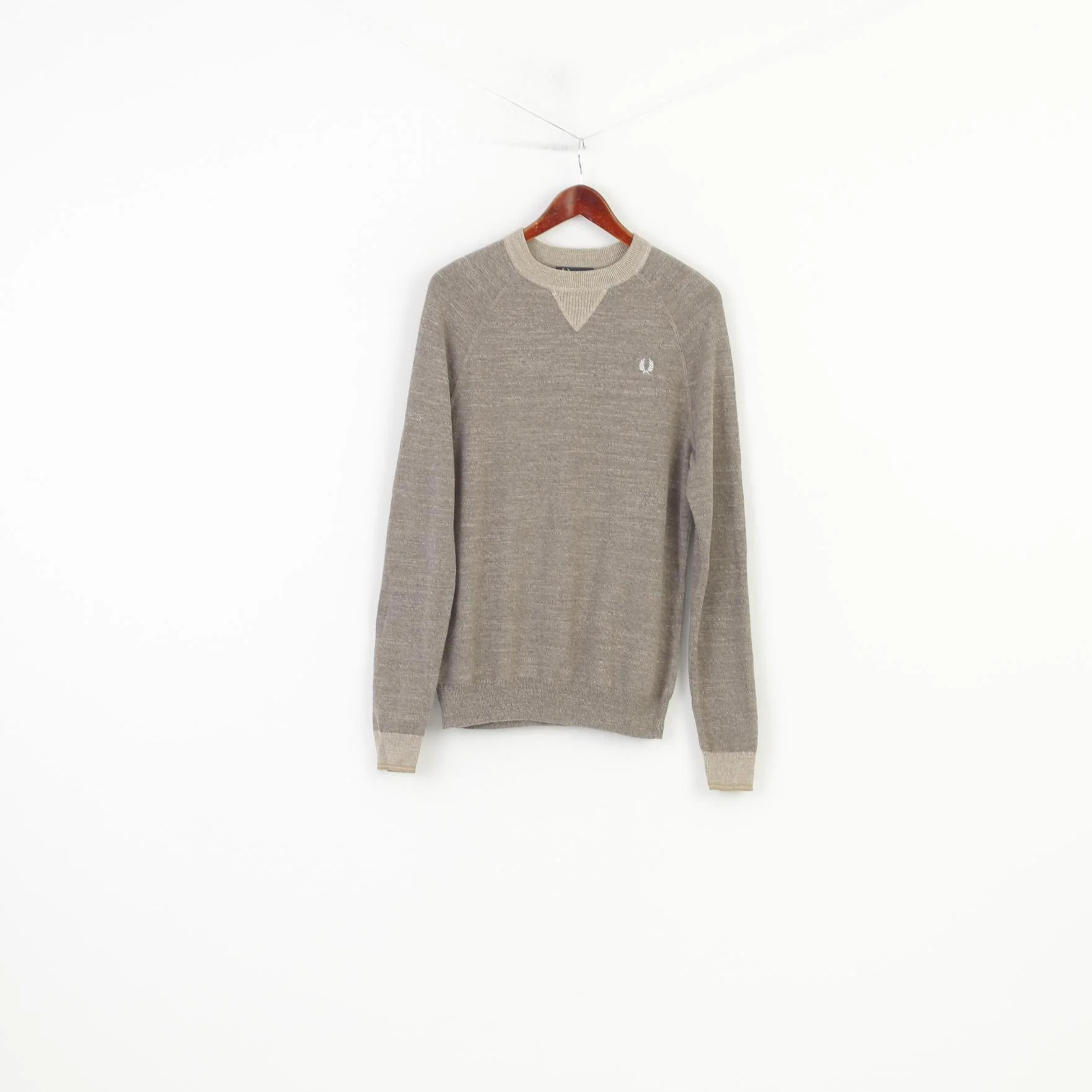 Fred Perry Men S Jumper Brown Crew Neck Logo Cotton Classic Vintage Sweater - Image 2