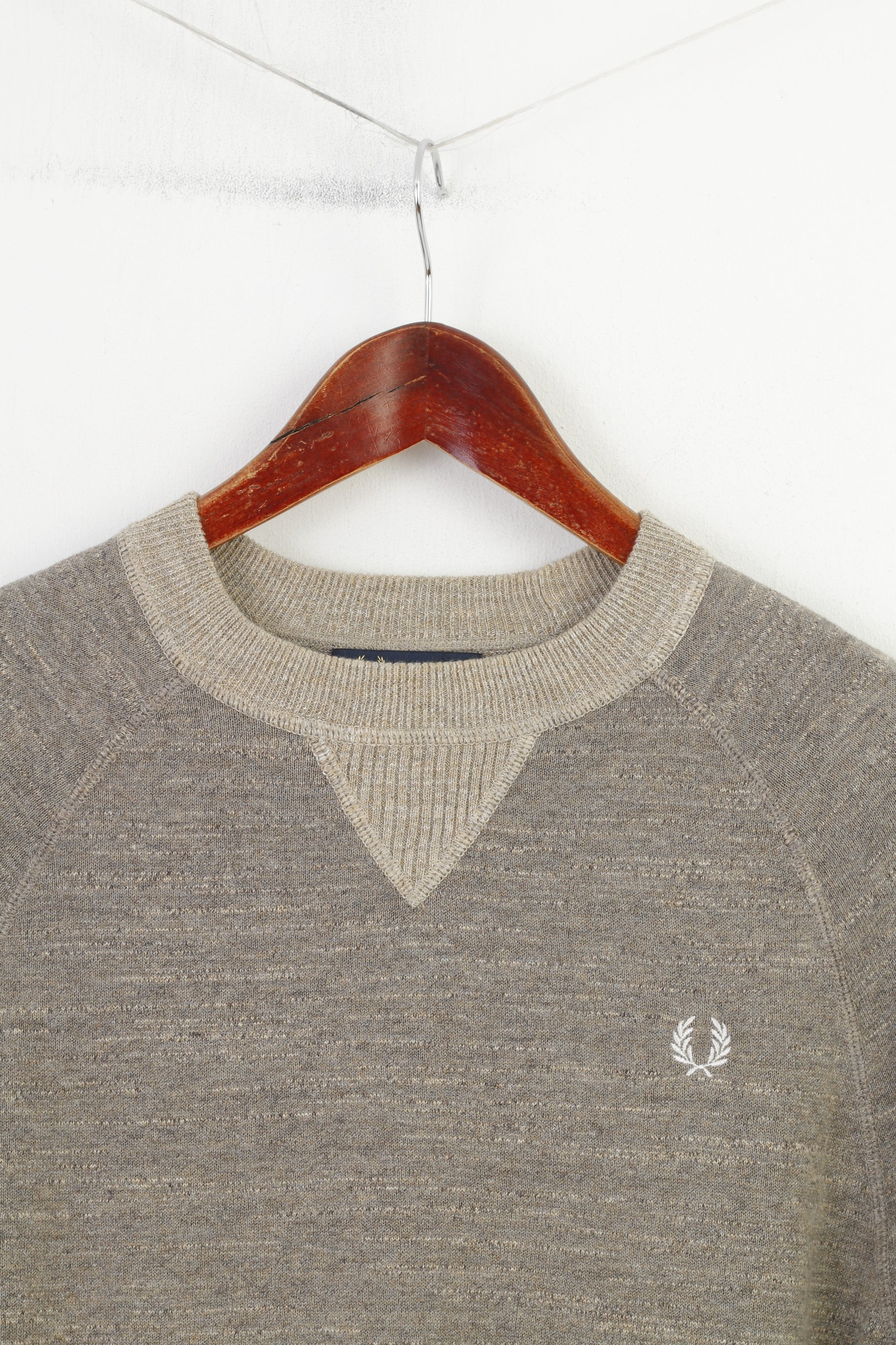 Fred Perry Men S Jumper Brown Crew Neck Logo Cotton Classic Vintage Sweater - Image 3