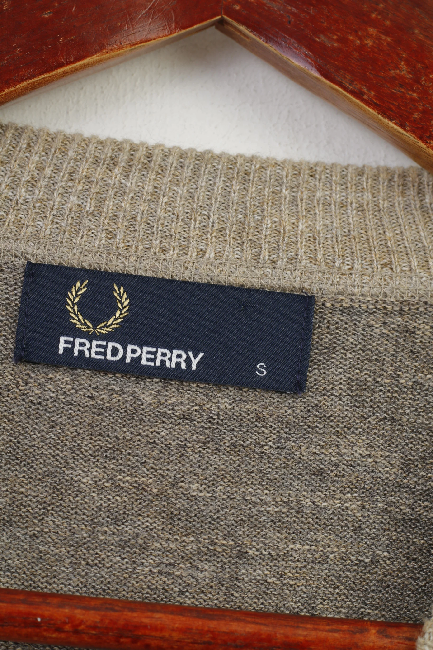 Fred Perry Men S Jumper Brown Crew Neck Logo Cotton Classic Vintage Sweater - Image 6