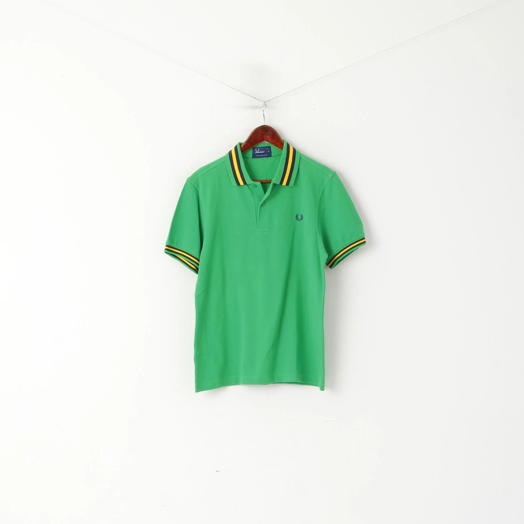 Fred Perry Men S Polo Shirt Green Cotton Pique Striped Collar Classic Top - Image 2