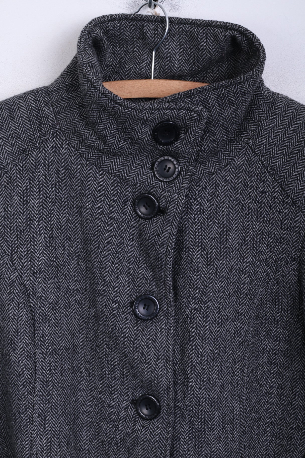 Fresh Made Womens L Jacket Single Breasted Herringbone Grey - Image 2