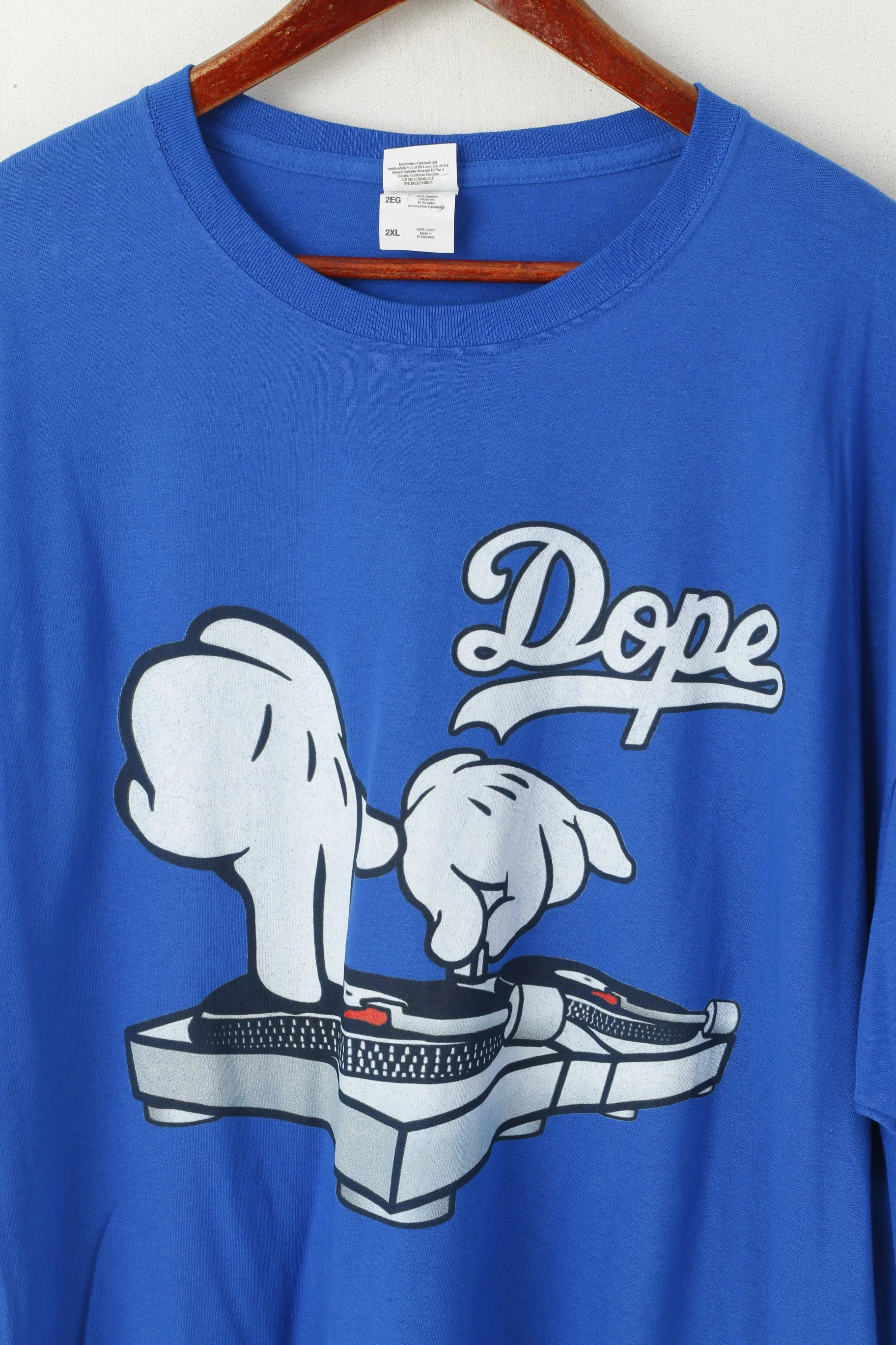Fruit Of the Loom Men 2XL T- Shirt Blue Cotton Graphic Dope Music Top - Image 2