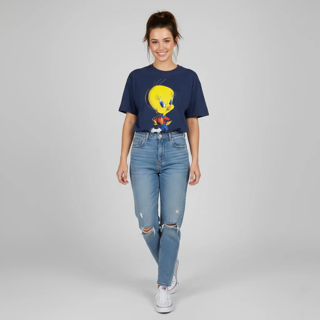 Fruit Of The Loom Mens L T-Shirt Navy Cotton Graphic Tweety Warner Bros 1997
