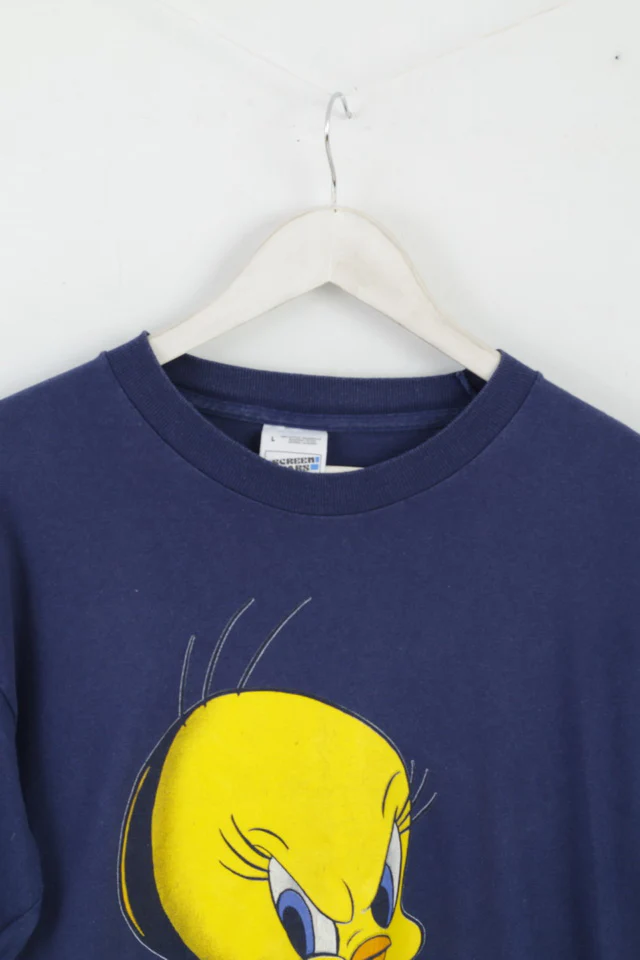 Fruit Of The Loom Mens L T-Shirt Navy Cotton Graphic Tweety Warner Bros 1997 - Image 3