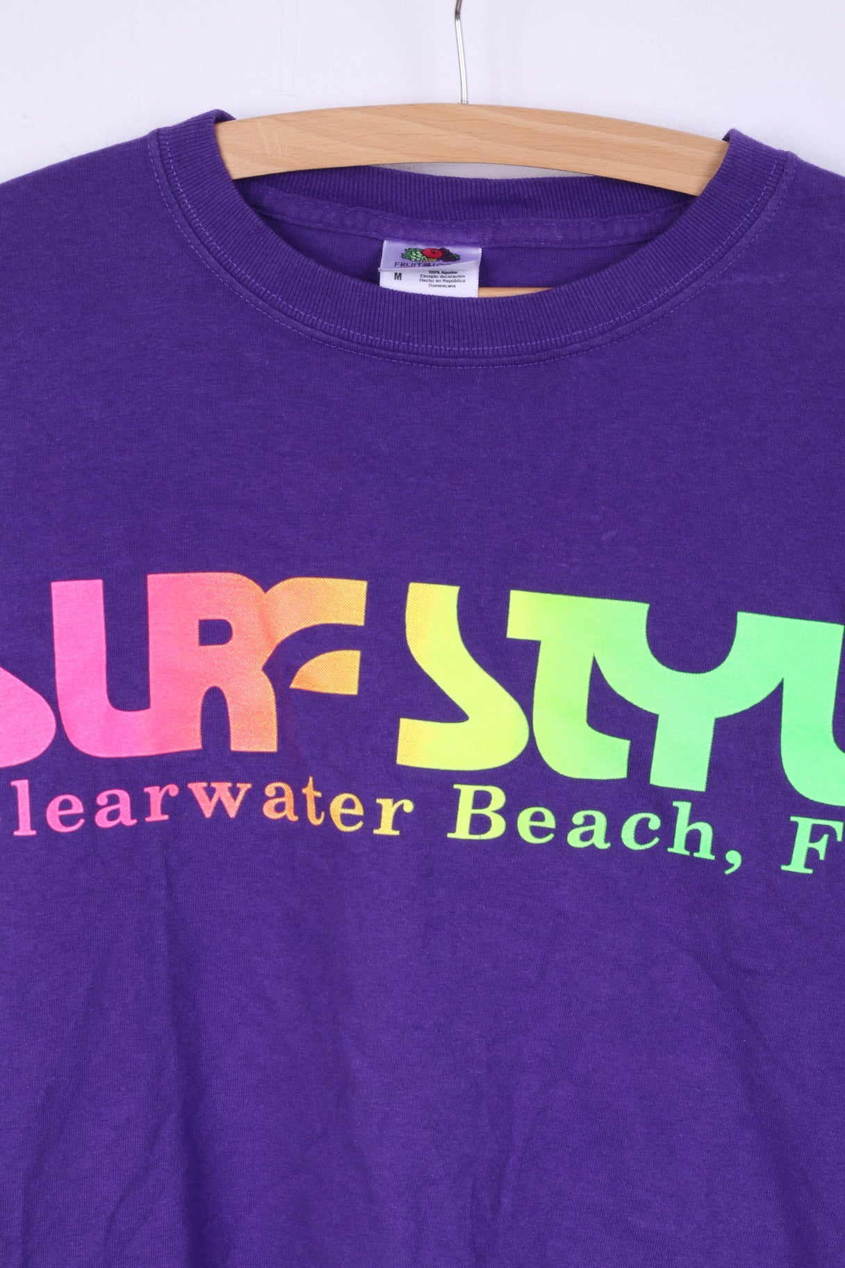 Fruit Of the Loom Surf Style Clear Water Beach Mens M T-Shirt Graphic Cotton Purple Crew Neck - Image 2