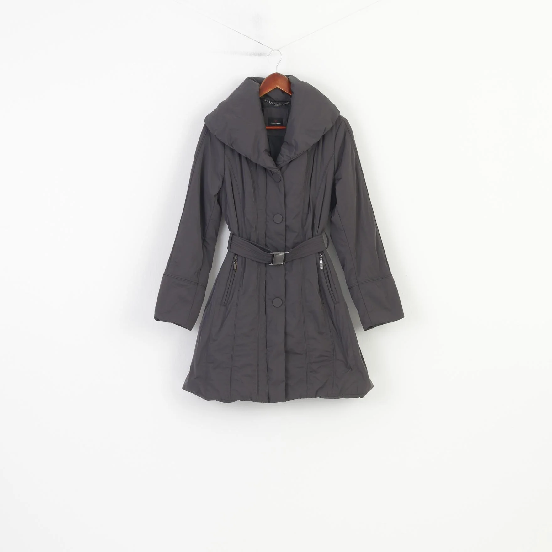 Fuchs Schmitt Woman 12 38 M Jacket Gray Full Zipper Belt Padded Vintage Pockets Coat - Image 2