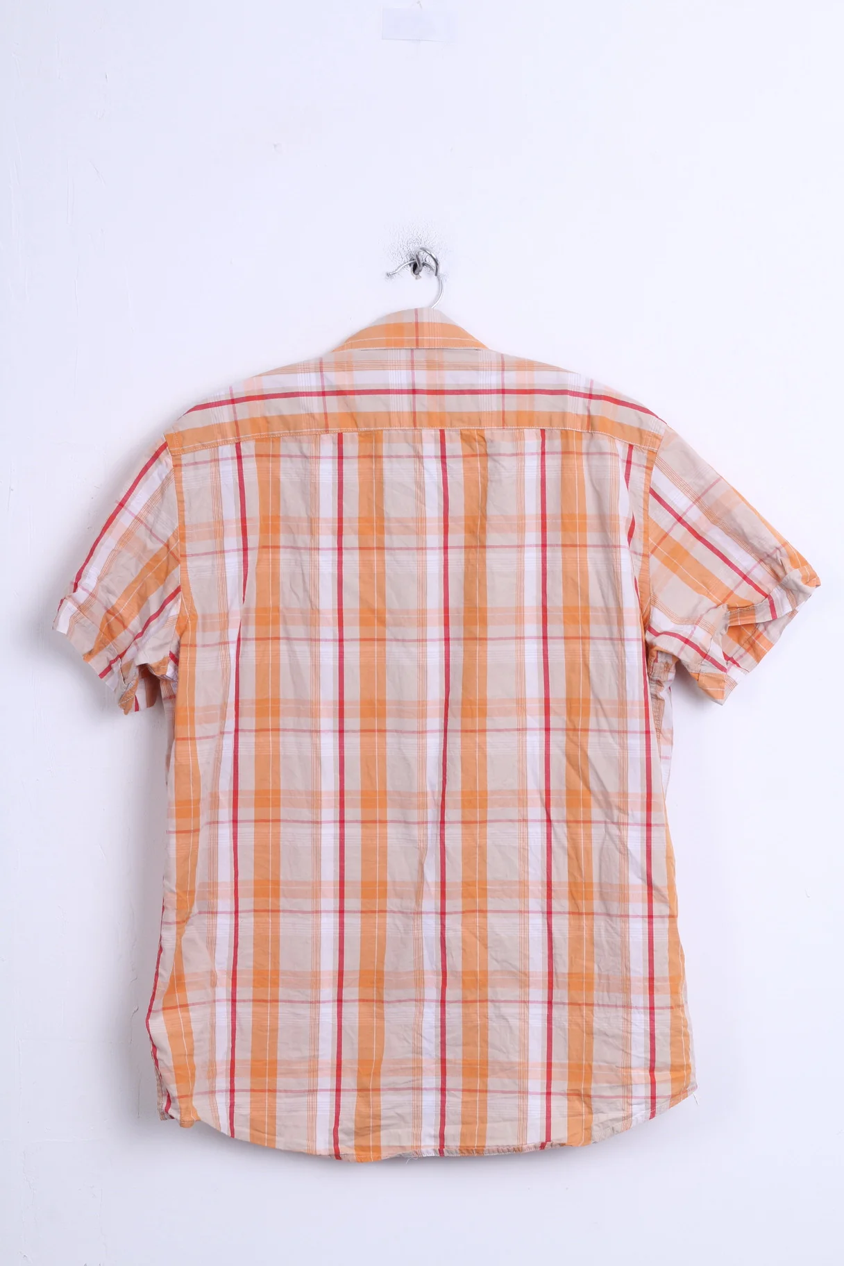 Fundamentals Mens L Casual Shirt Check Orange Pure Cotton Top - Image 6
