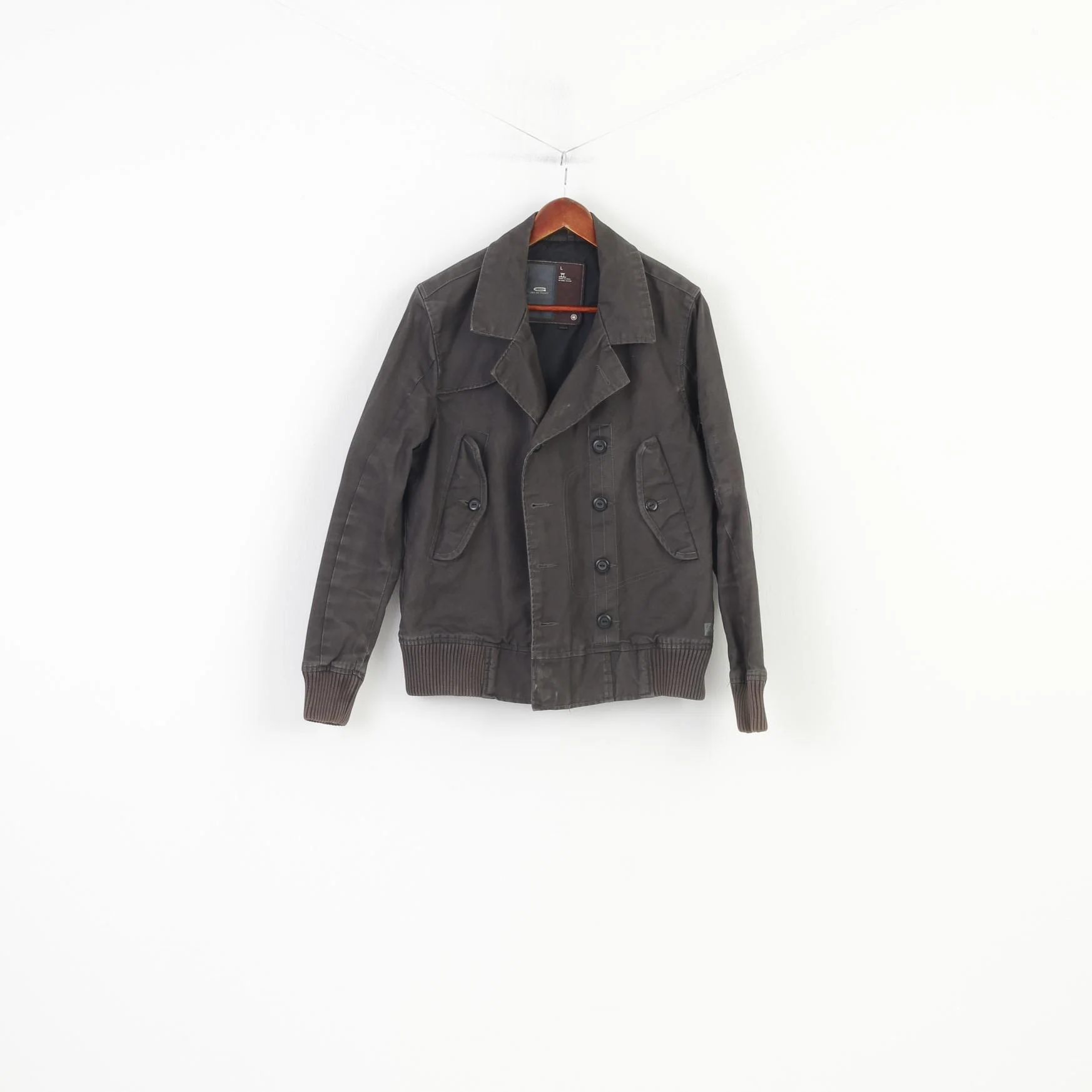 G-Star Men L Jacket Grey Full Zipper Cotton Vintage Collar Top - Image 2