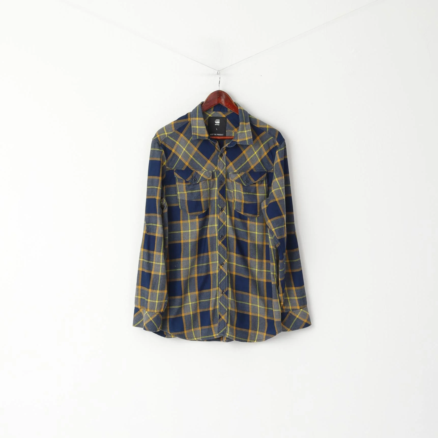 G-STAR RAW Men L Casual Shirt Navy Check Cotton Arc 3D Long Sleeve Top - Image 2