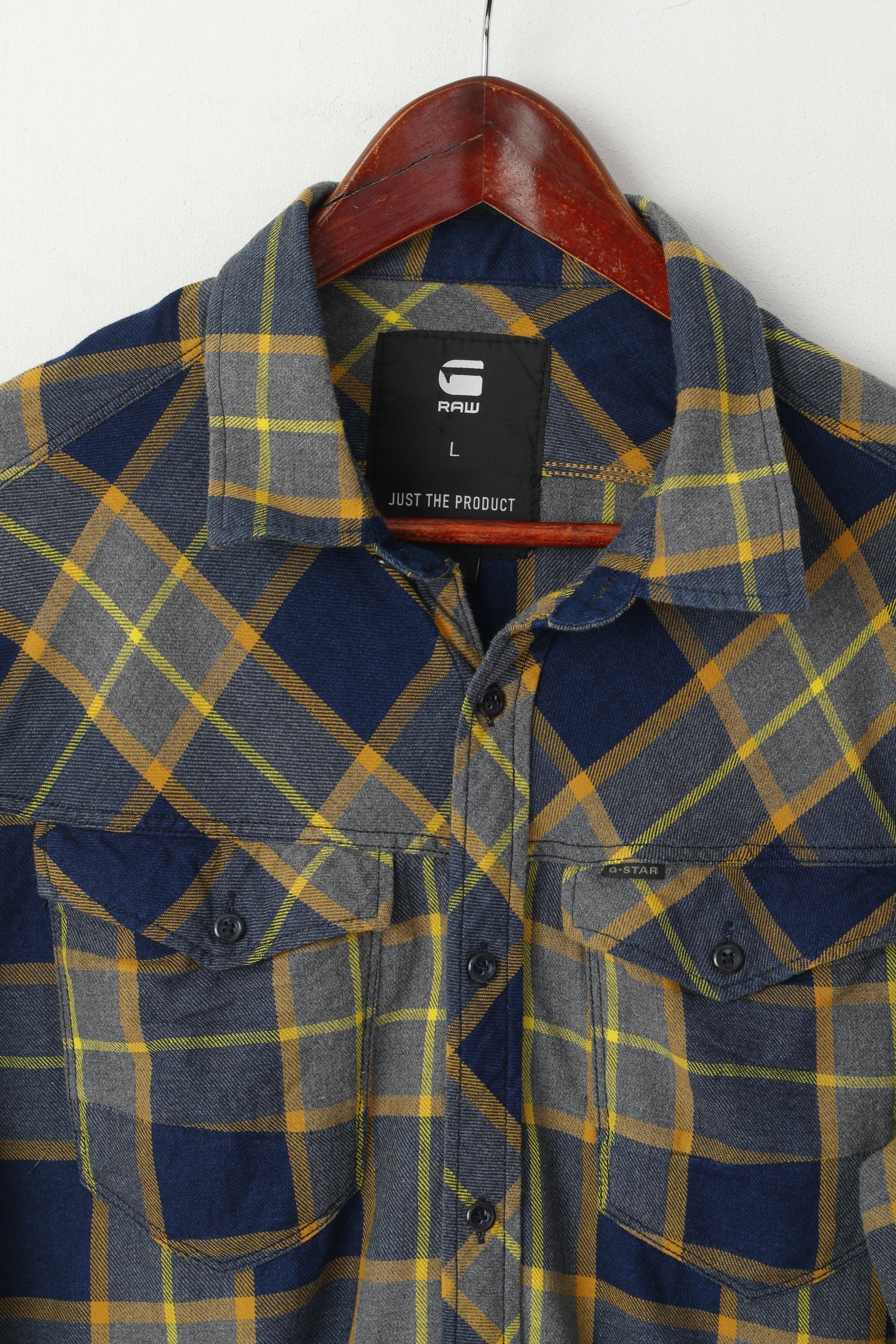 G-STAR RAW Men L Casual Shirt Navy Check Cotton Arc 3D Long Sleeve Top - Image 3