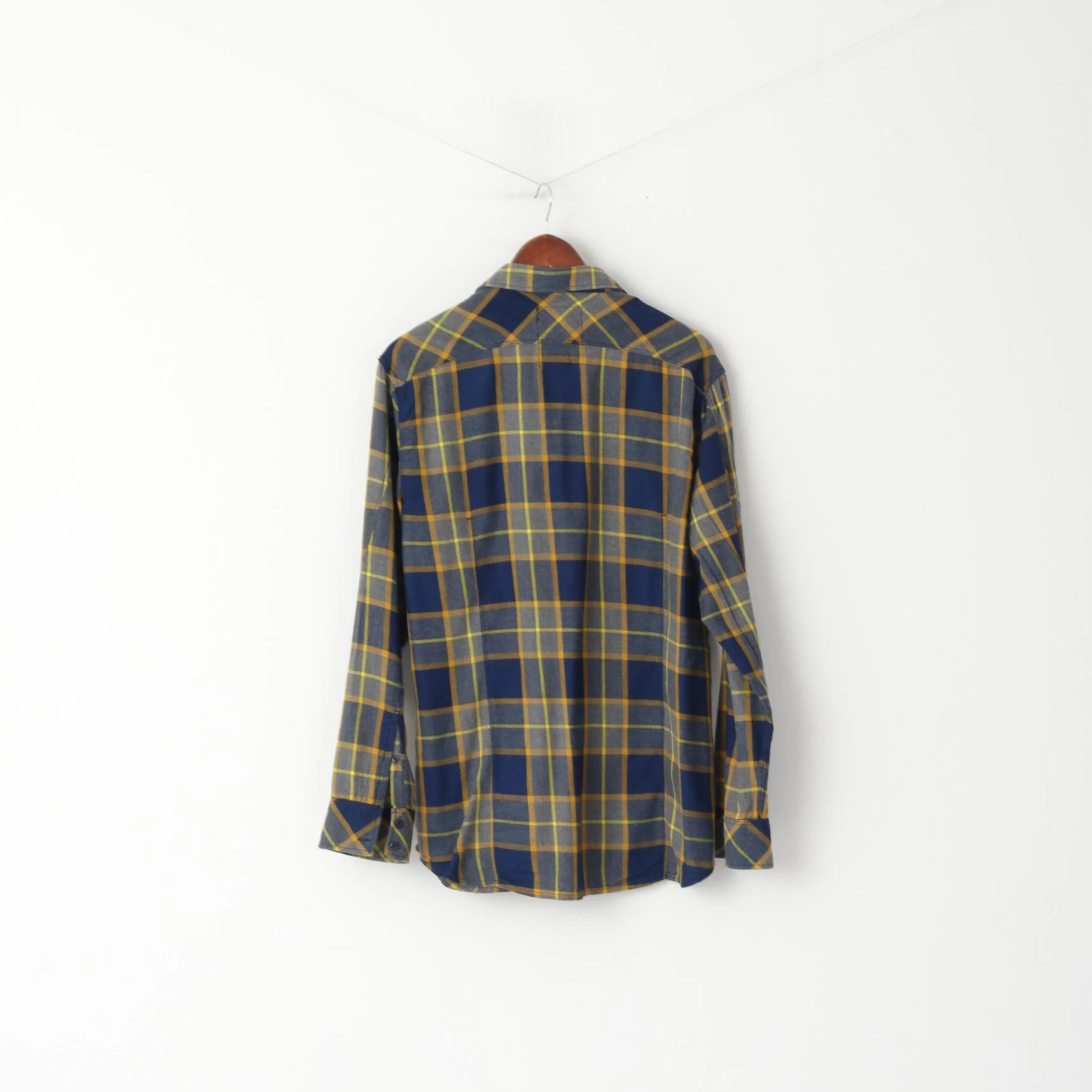 G-STAR RAW Men L Casual Shirt Navy Check Cotton Arc 3D Long Sleeve Top - Image 7