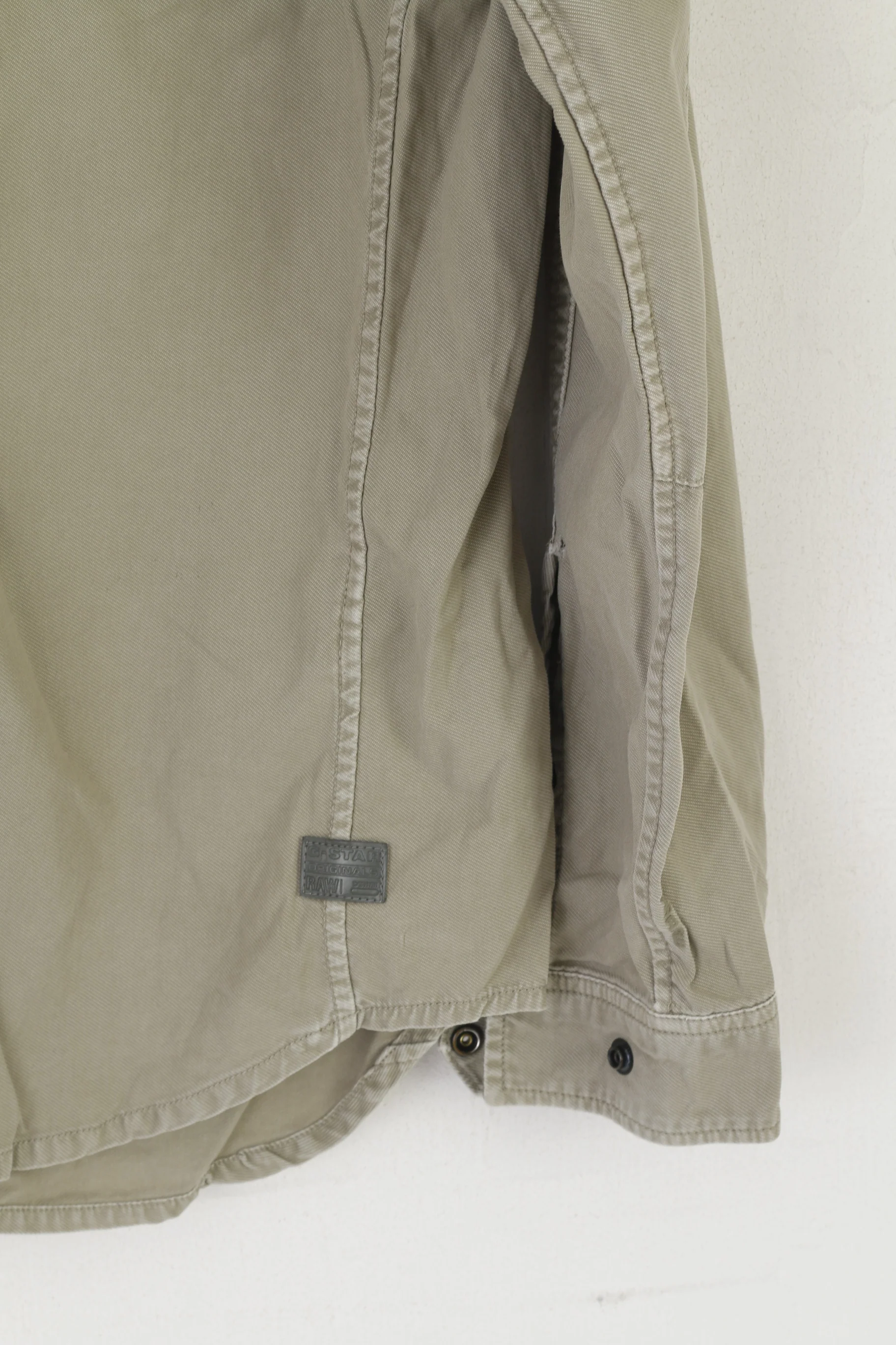 G-Star Raw Men M Casual Shirt Khaki Cotton Military Snap Pockets Cargo Line Top - Image 3