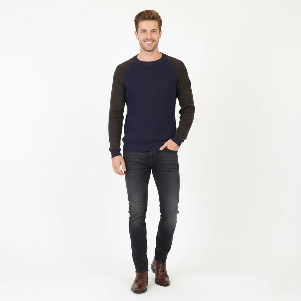 G-Star Raw Men M Jumper Navy Cotton Core Raglan Knit Crew Neck Classic Sweater