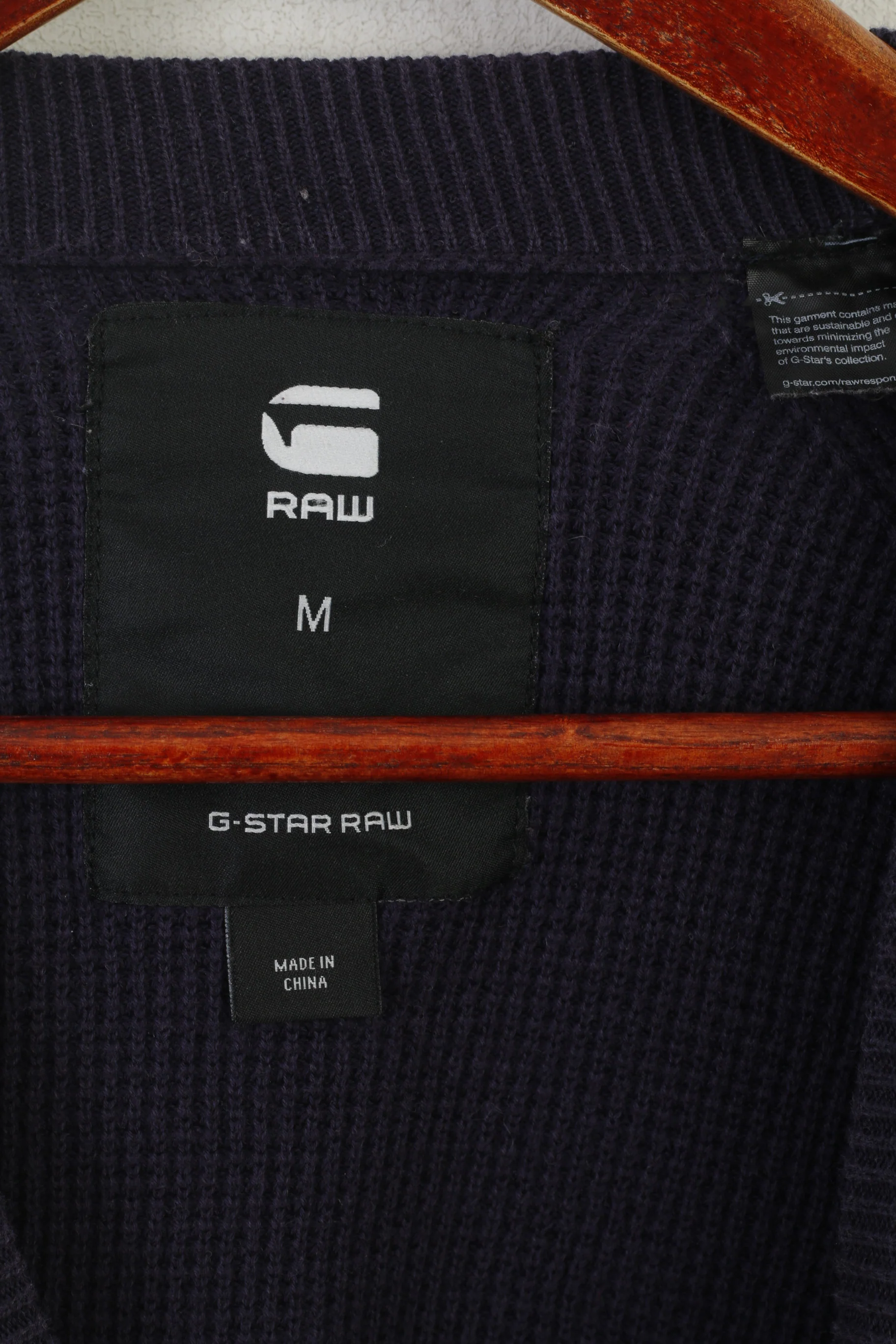 G-Star Raw Men M Jumper Navy Cotton Core Raglan Knit Crew Neck Classic Sweater - Image 6