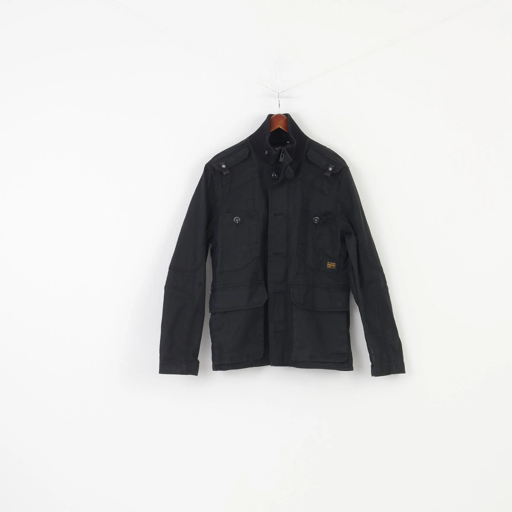 G-Star Raw Men XL Jacket Black Cotton Full Zipper Bottoms Collar Pockets Top