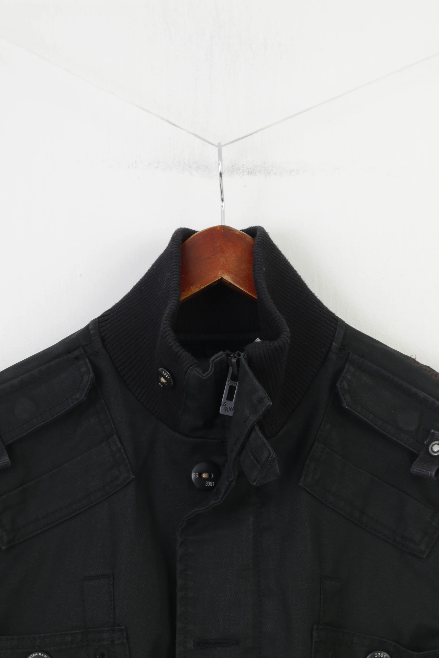 G-Star Raw Men XL Jacket Black Cotton Full Zipper Bottoms Collar Pockets Top - Image 2