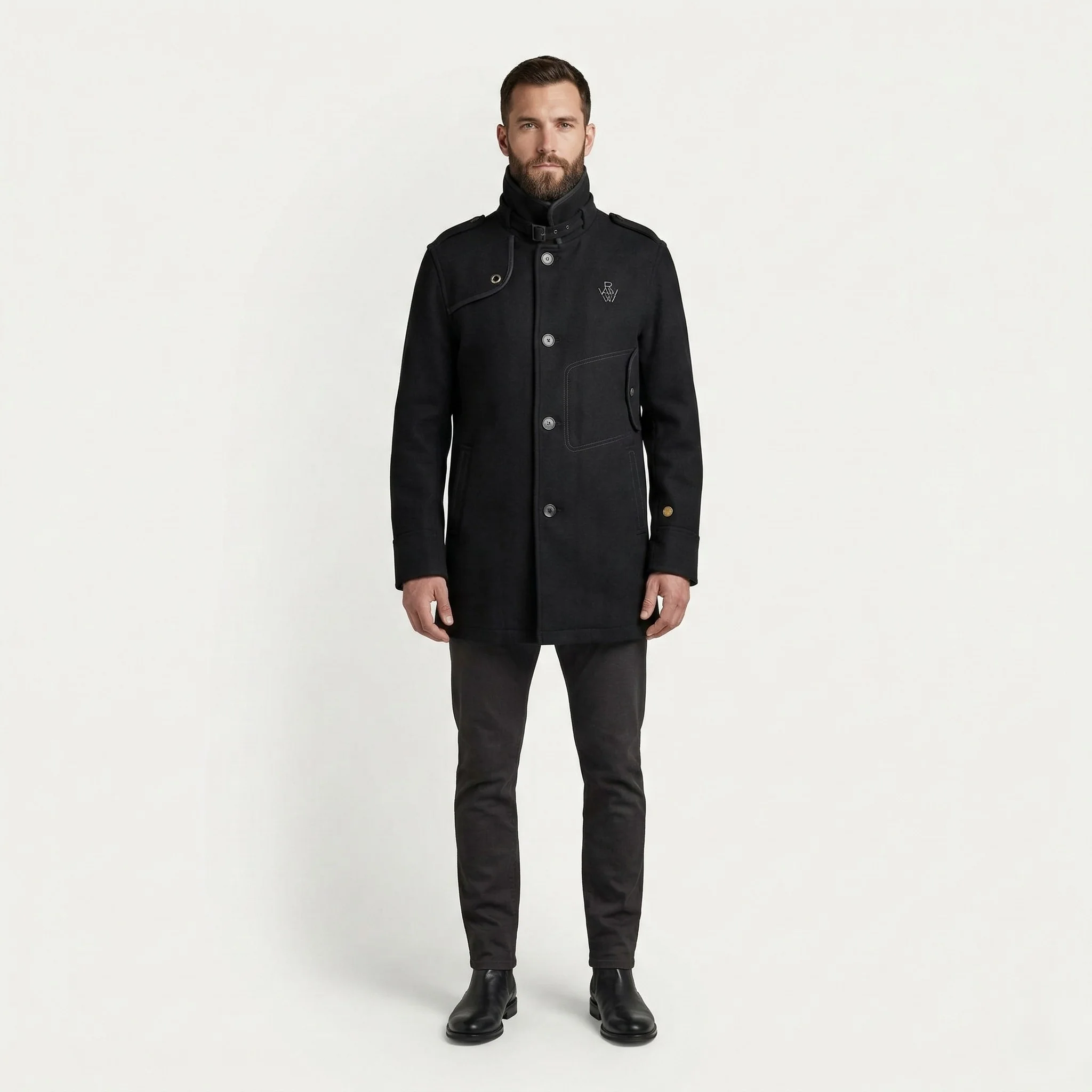 G-Star Raw Men XL (L) Coat Black Wool Nylon Casual Buttoned Decoy Garber Trench Top