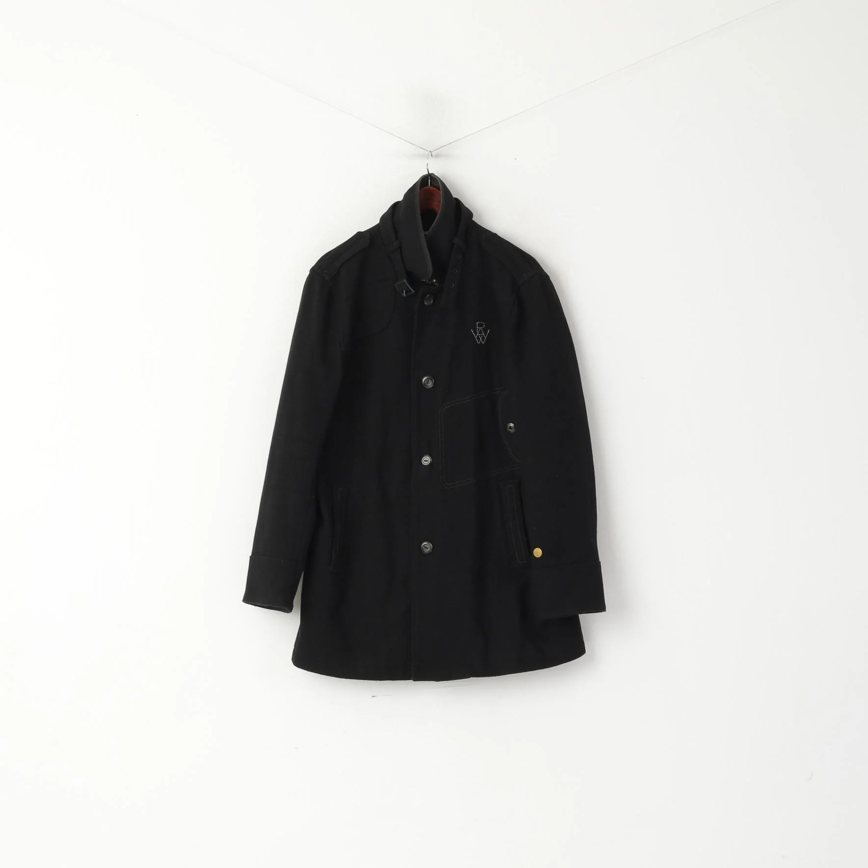 G-Star Raw Men XL (L) Coat Black Wool Nylon Casual Buttoned Decoy Garber Trench Top - Image 2