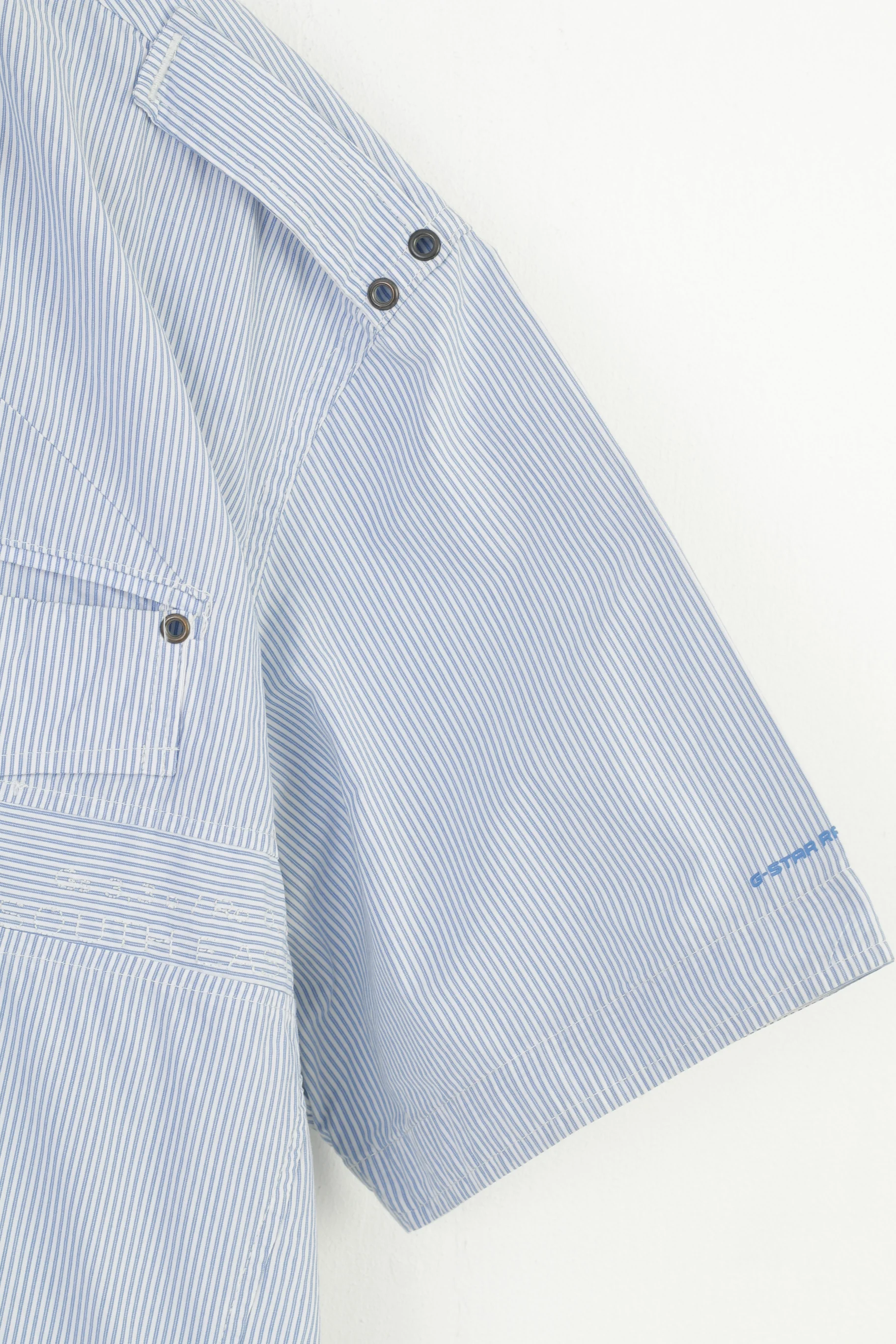G-Star Raw Men XXL (XL) Casual Shirt Blue Cotton Pocket Striped Short Sleeve Top - Image 3