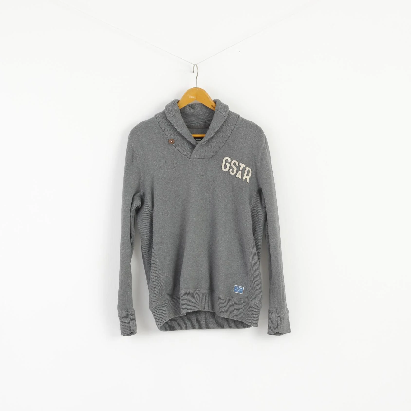 G-Star Raw Mens XL (L) Jumper Grey Cotton Sterling Shawl Coll Knit Sweater - Image 2
