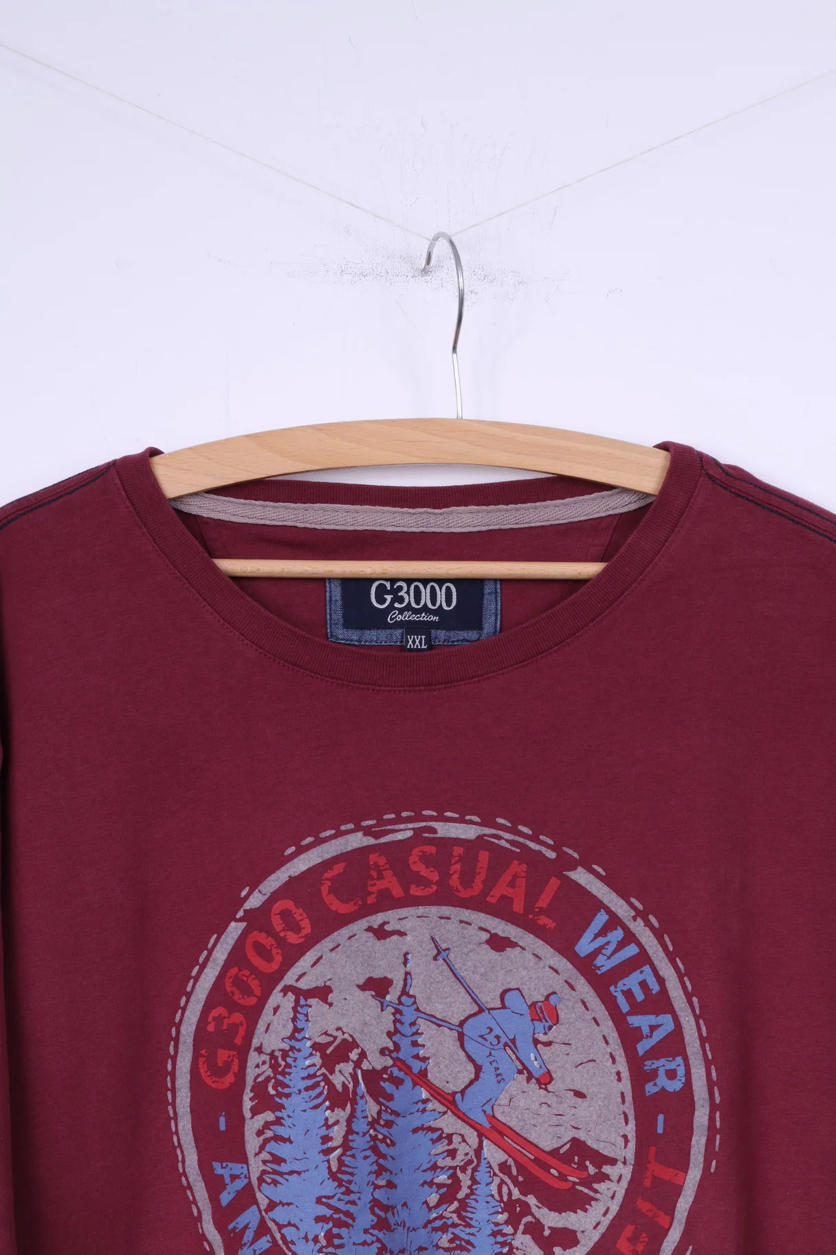 G3000 Collection Mens 2XL T-Shirt Graphic Maroon Crew Neck Cotton Top - Image 2