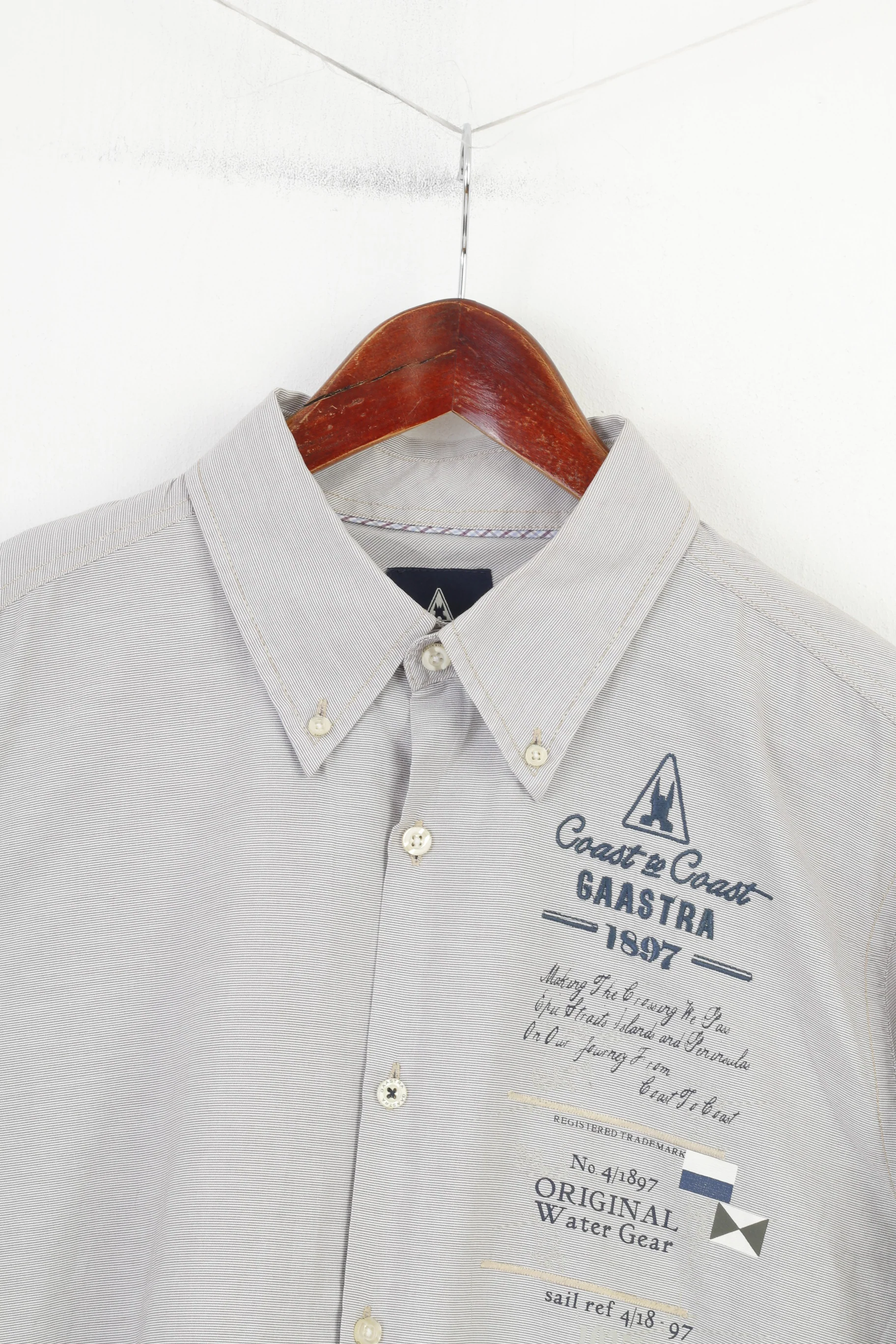 Gaastra Men L Casual Shirt Long Sleeve Striped Buttons Collar Cotton White Classic Top - Image 2