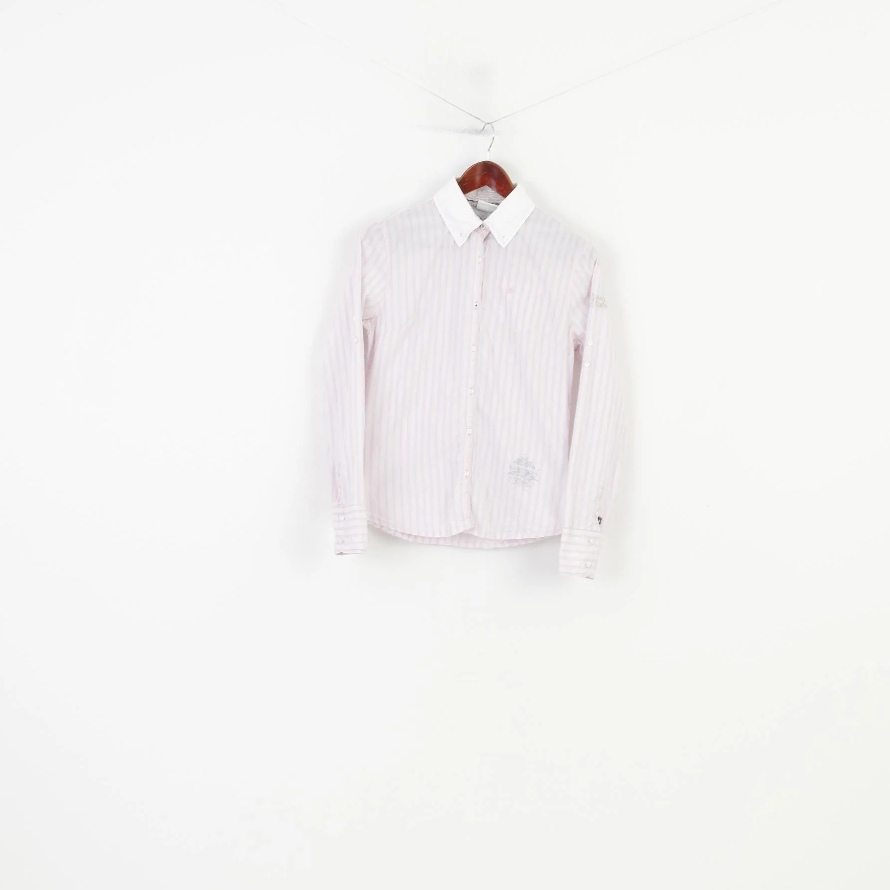 Gaastra Women M Casual Shirt Pink Cotton Striped Long Sleeve Collar Classic Top