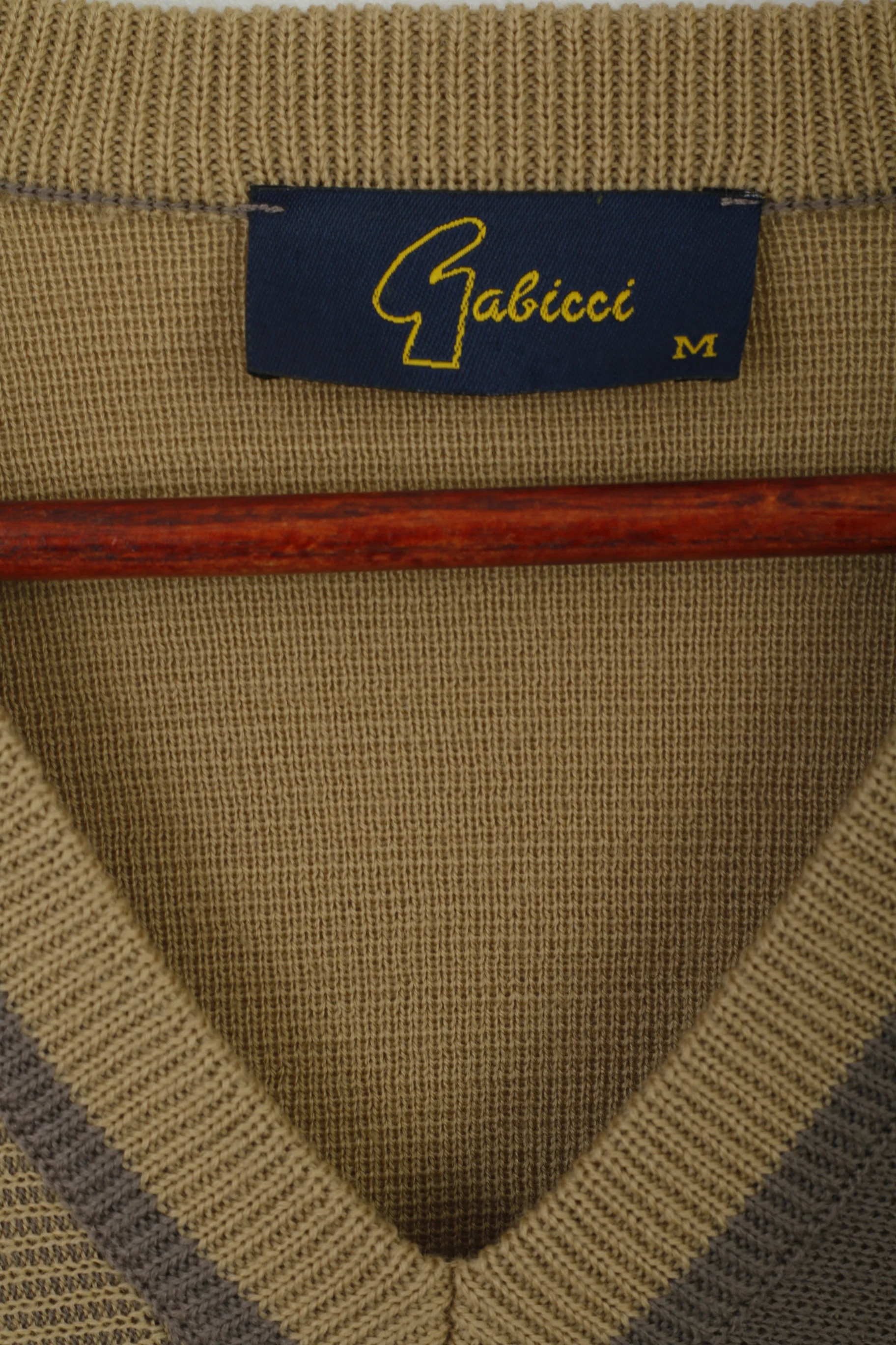 Gabicci Men M Jumper Beige Wool Acrylic Blend V Neck Retro Classic Sweater - Image 5