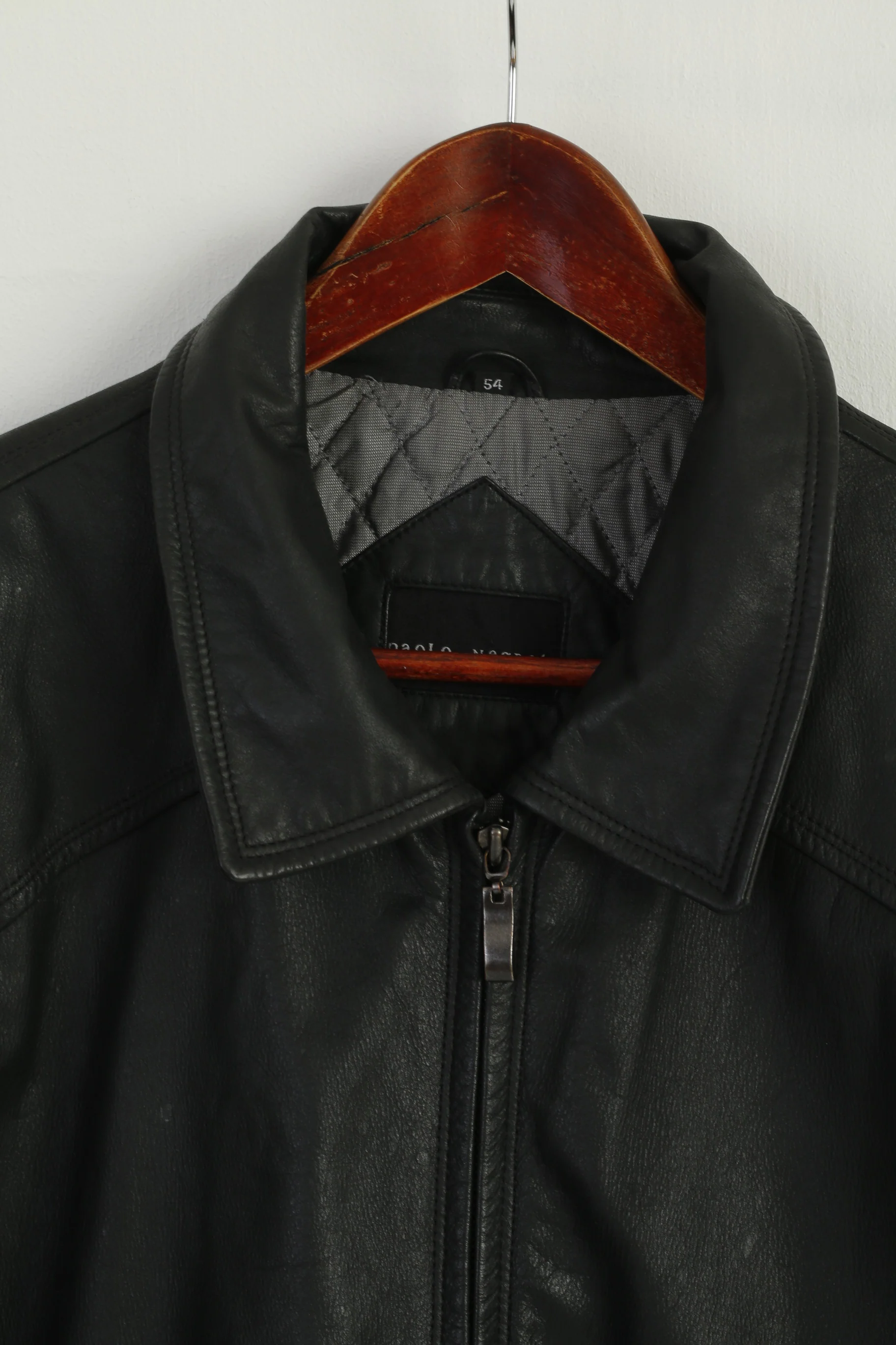 Paolo Negrato Men 54 L Jacket Black Soft Leather Classic Full Zipper Top - Image 2