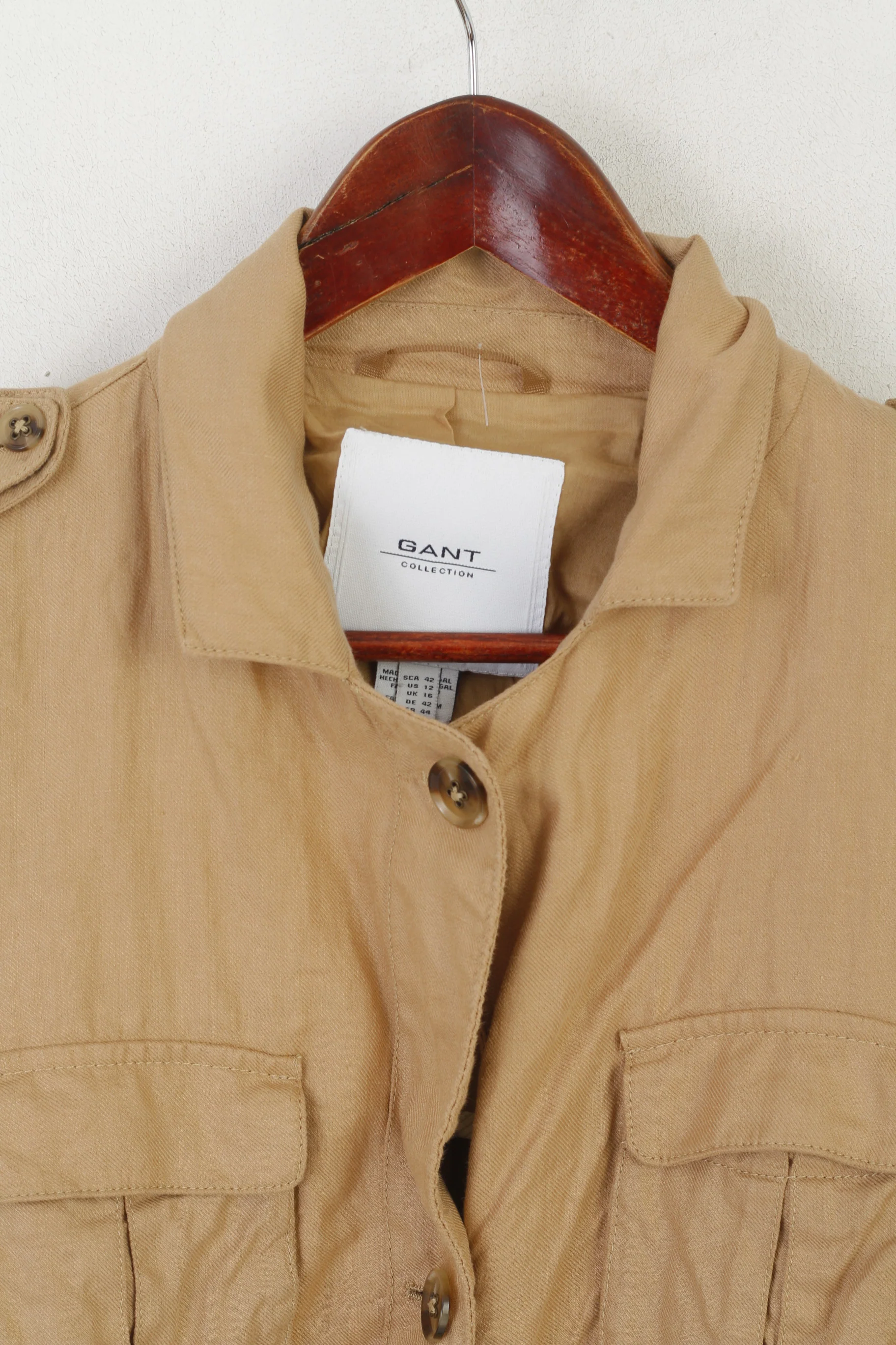 GANT Collection Women 42 16 M Jacket Camel 100% Linen Belted Lightweight Top - Image 3