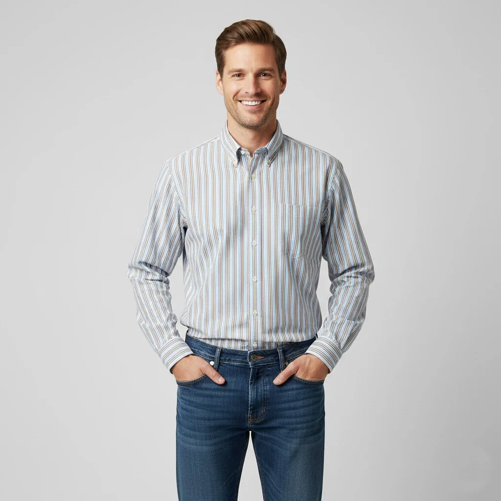 GANT Men L Casual Shirt Blue Striped Cotton Regular Fit Liberty Bell Poplin Top