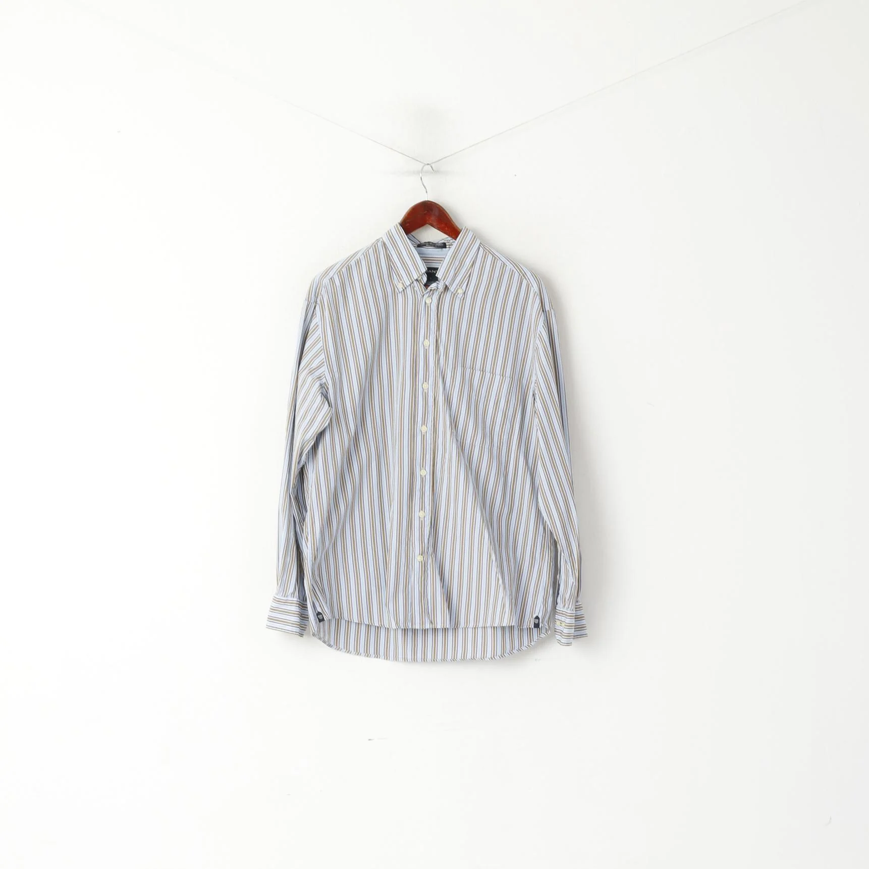 GANT Men L Casual Shirt Blue Striped Cotton Regular Fit Liberty Bell Poplin Top - Image 2