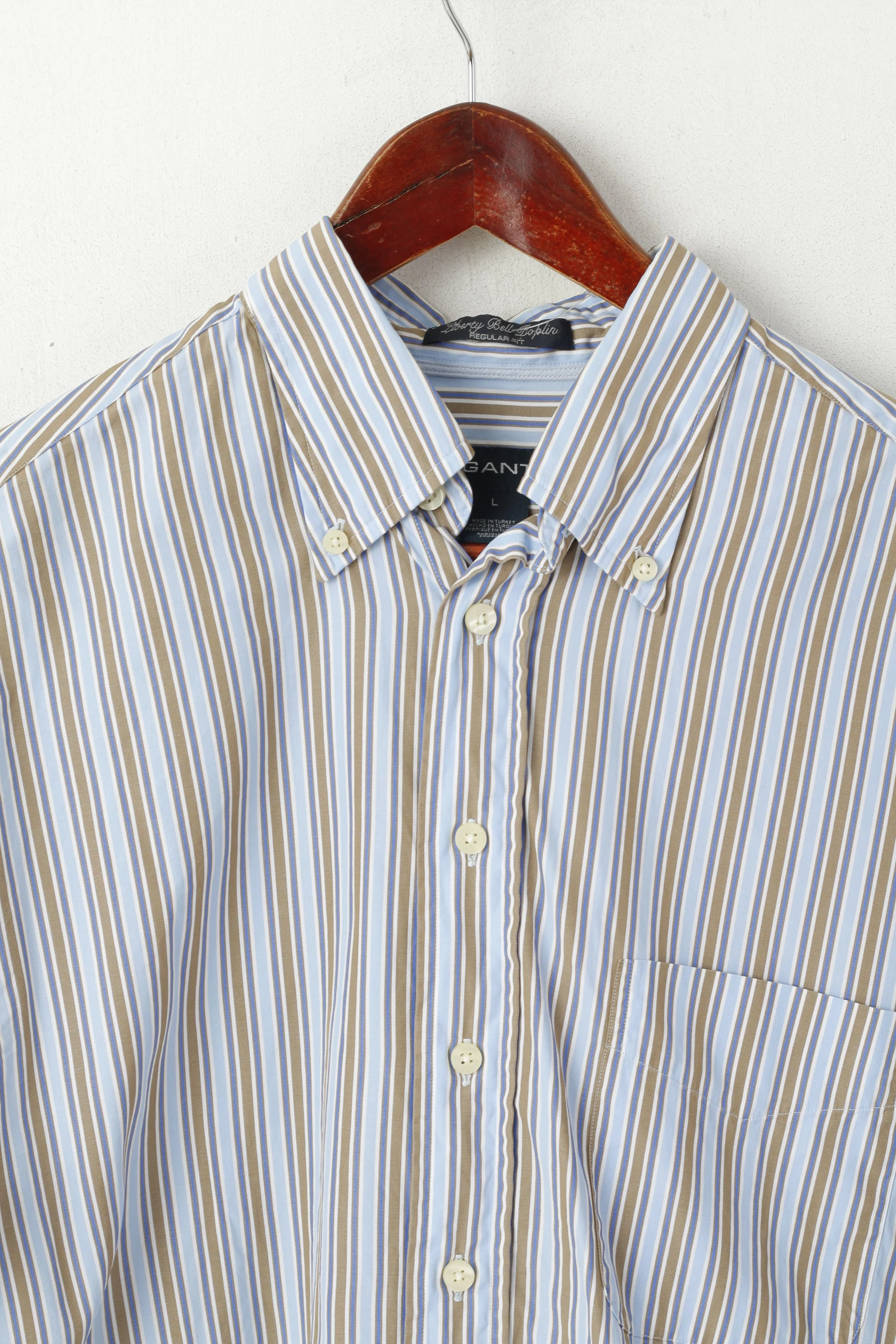 GANT Men L Casual Shirt Blue Striped Cotton Regular Fit Liberty Bell Poplin Top - Image 3