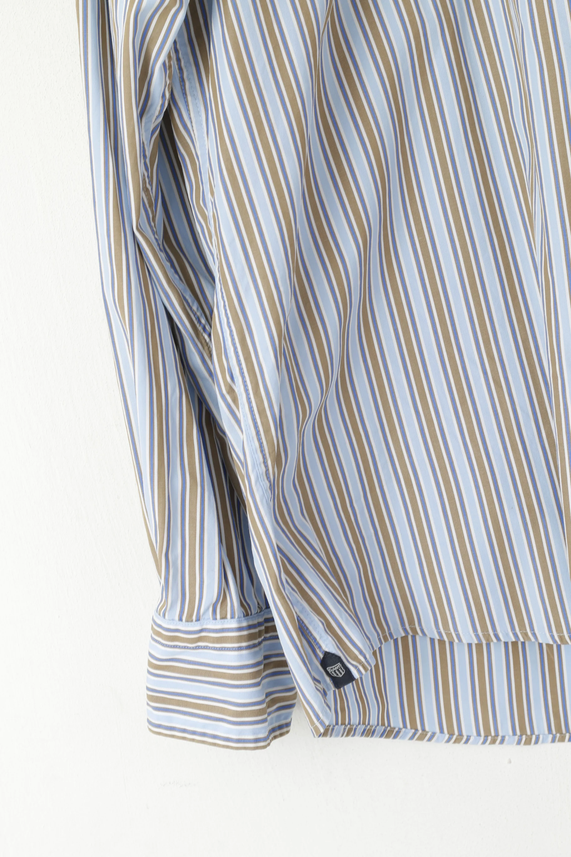 GANT Men L Casual Shirt Blue Striped Cotton Regular Fit Liberty Bell Poplin Top - Image 4